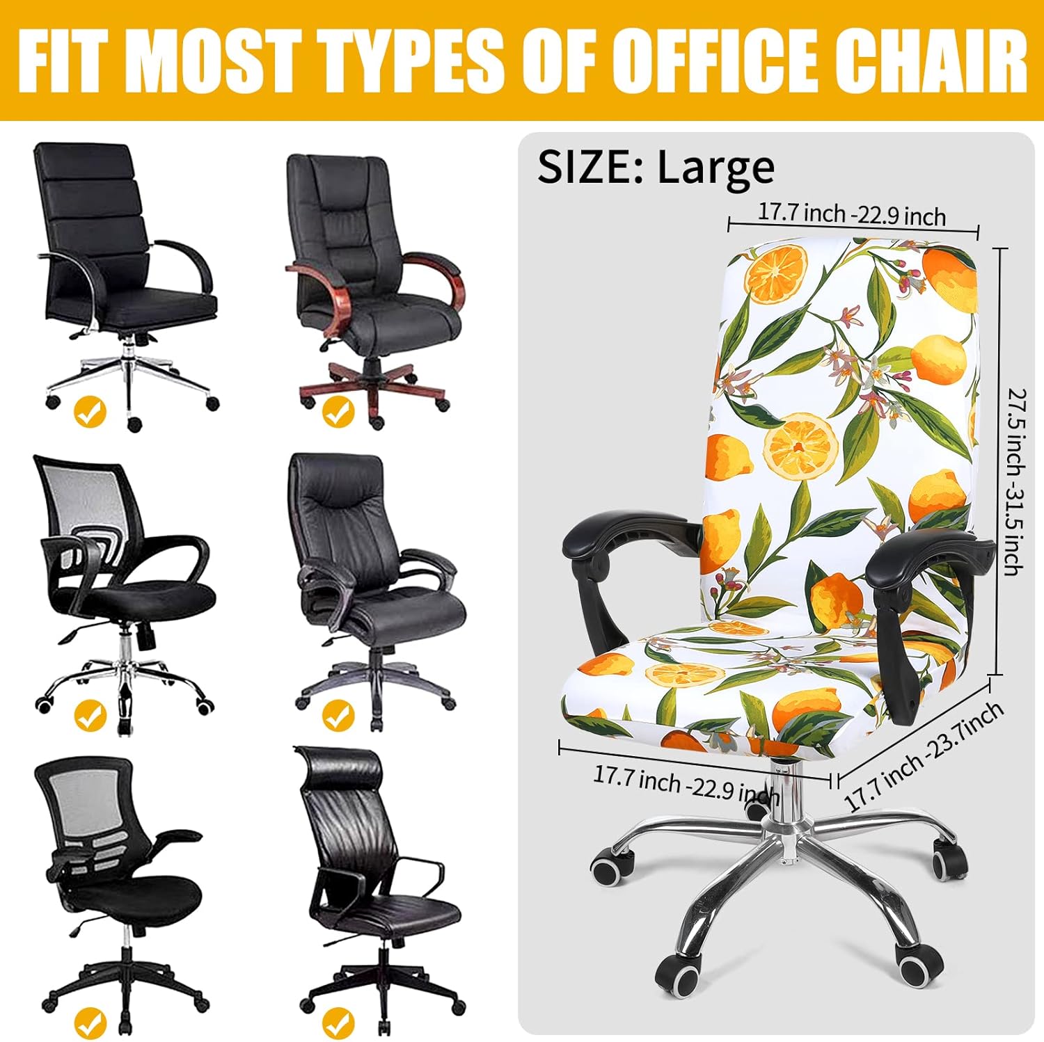 smiry – Funda protectora para silla de oficina, cubierta estampada y elástica para silla giratoria, removible, lavable y resistente al polvo con
