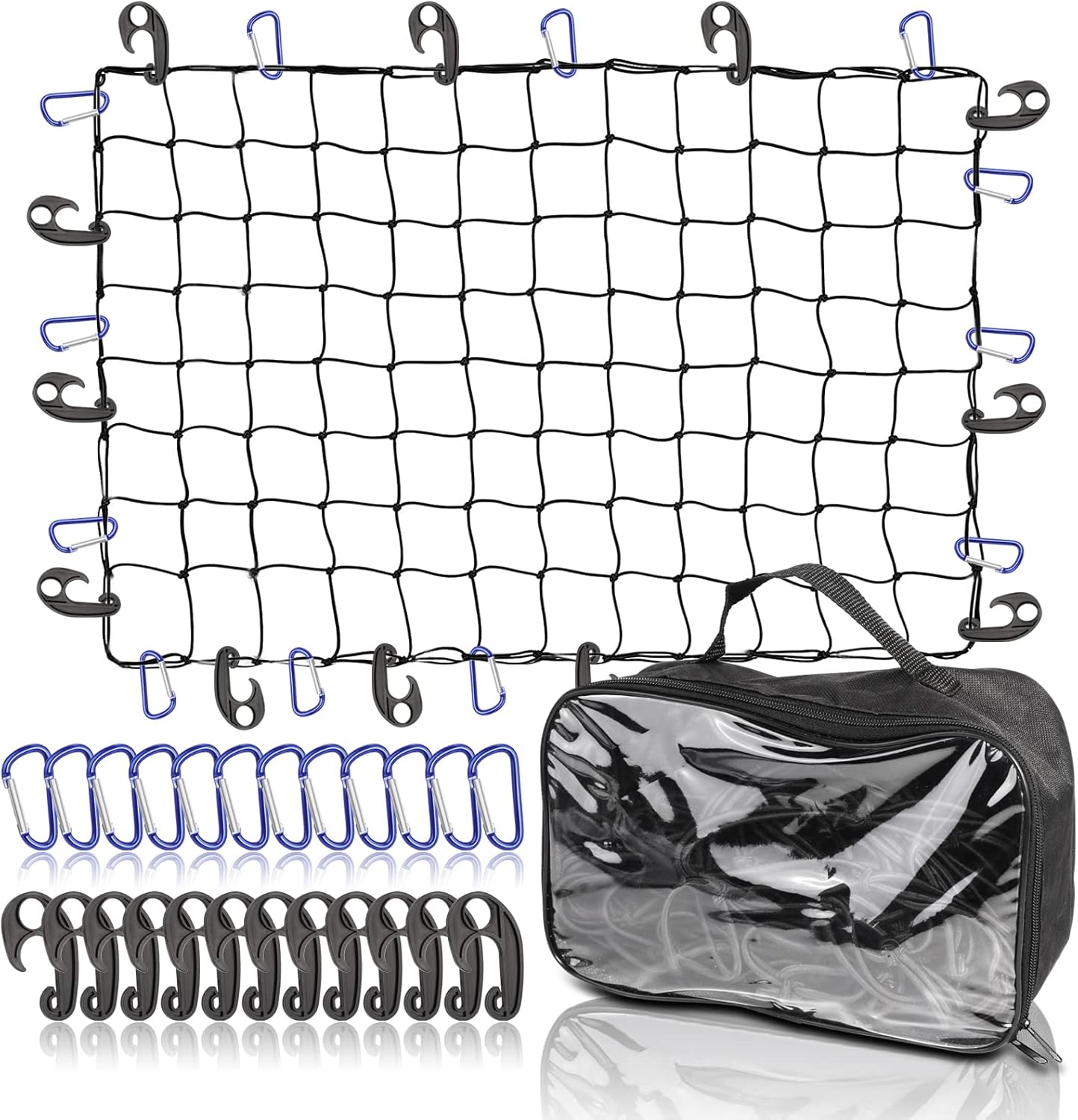 Vedozo Red de carga para caja de camión, 3 x 4 pies que se estira a 8 x 10 pies, red para cama de camioneta, malla elástica de 4 x 4 pulgadas con 24