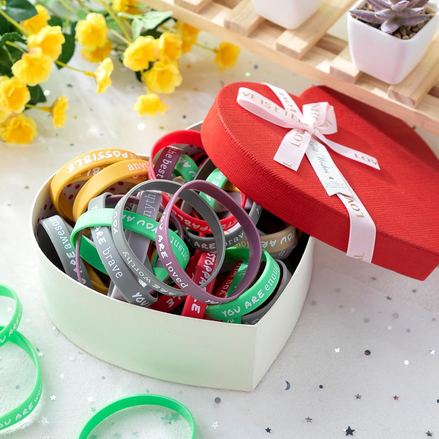 Junkin 200 pulseras motivacionales a granel, pulseras de silicona inspiradoras a granel, pulseras de goma de colores, pulseras positivas, regalos