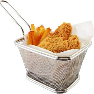 Mini cesta cuadrada de acero inoxidable, soporte para papas fritas, mesa de comida frita (más grande de 5 pulgadas) Mini cesta cuadrada de acero inoxidable, soporte para papas fritas, mesa de comida frita (más grande de 5 pulgadas)