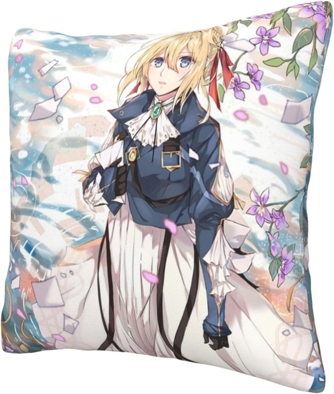 Evergarden – Fundas de almohada violeta con diseño de animación, decoración del hogar, funda de almohada para sofá, asiento de automóvil, ropa de