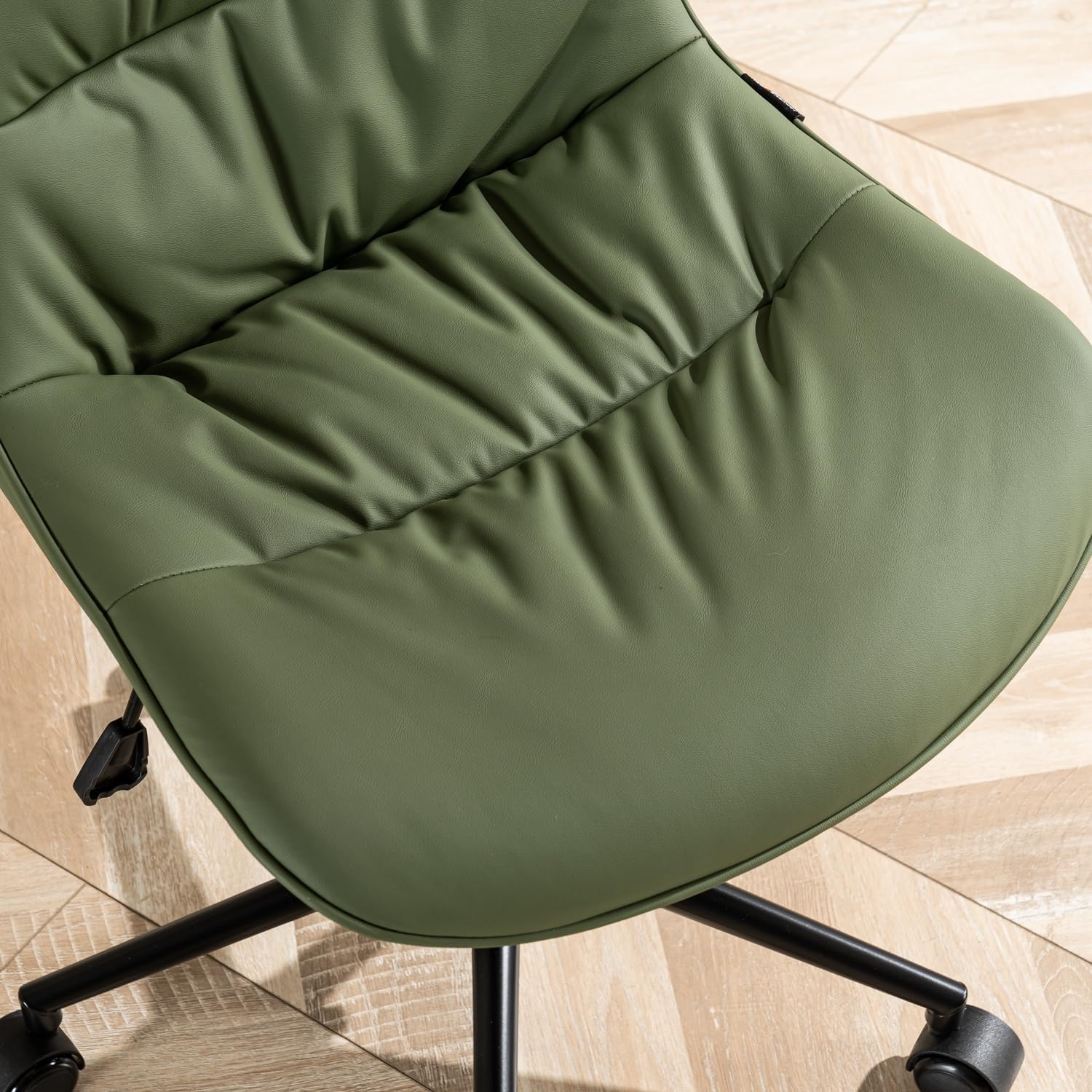 Kidol & Shellder Silla ergonómica de oficina con ruedas giratoria sin brazos, silla de escritorio de piel sintética, silla reclinable con respaldo