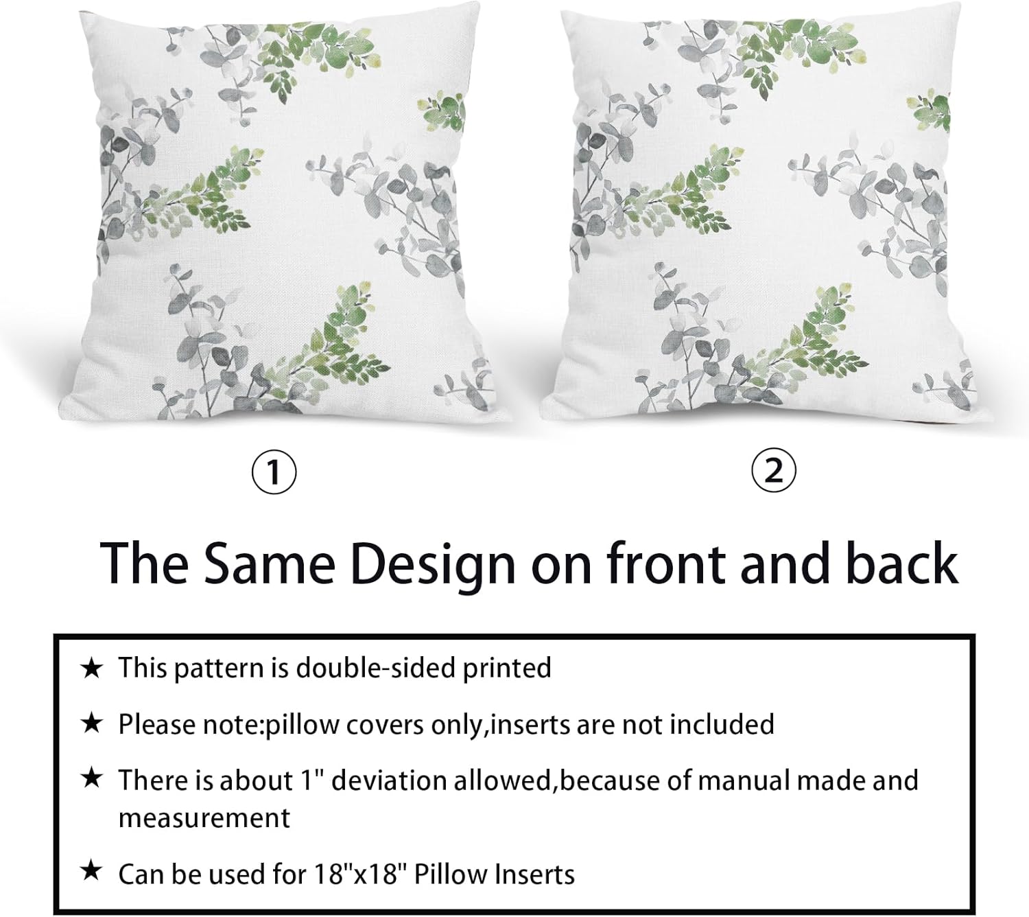 Juego de 2 fundas de almohada de 18 x 18 pulgadas, color verde y gris, fundas de almohada decorativas con hojas turquesas y grises, fundas de