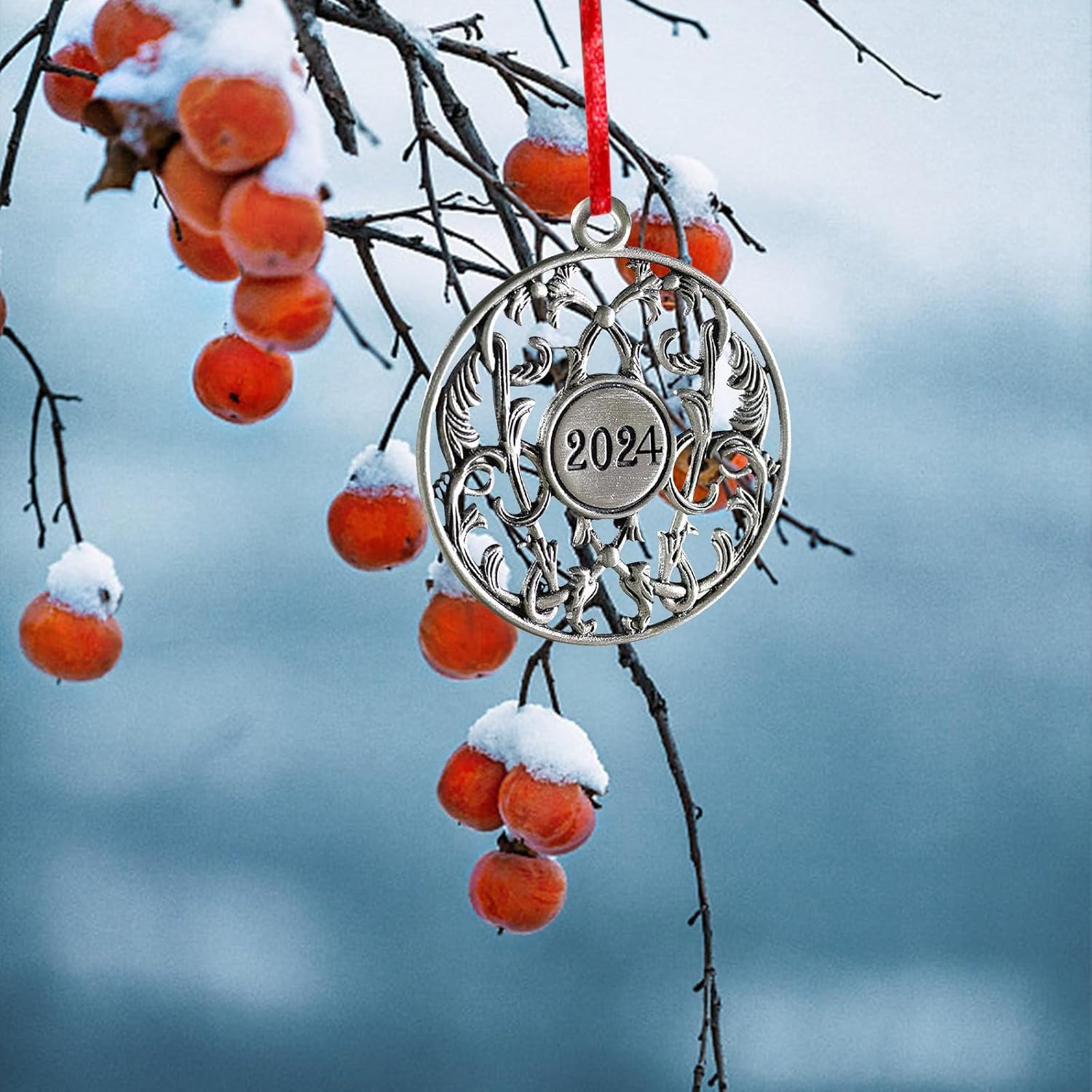 Adorno para árbol de Navidad de peltre sólido 2024, adornos de árbol de Navidad de peltre hecho a mano, decoración colgante para manualidades en