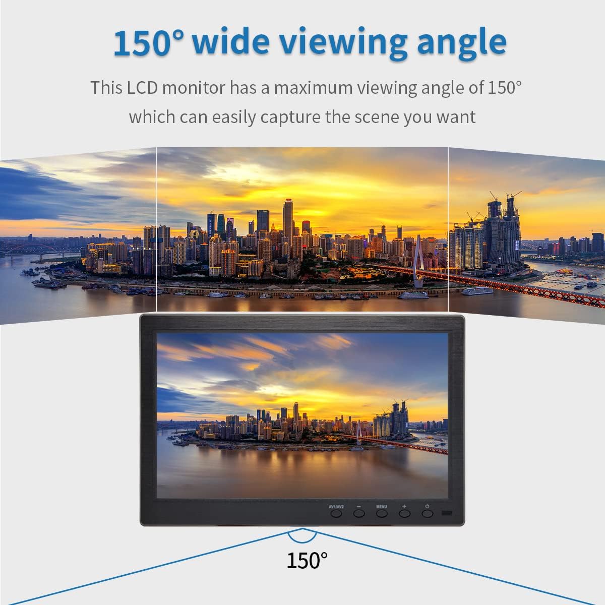 10.1 inch Security Monitor & Displays, 1024 * 600 Resolution, HDBNCAVVGAUSB Input, Built-in Dual Speakers Portable LCD Monitor, Suitable for Game