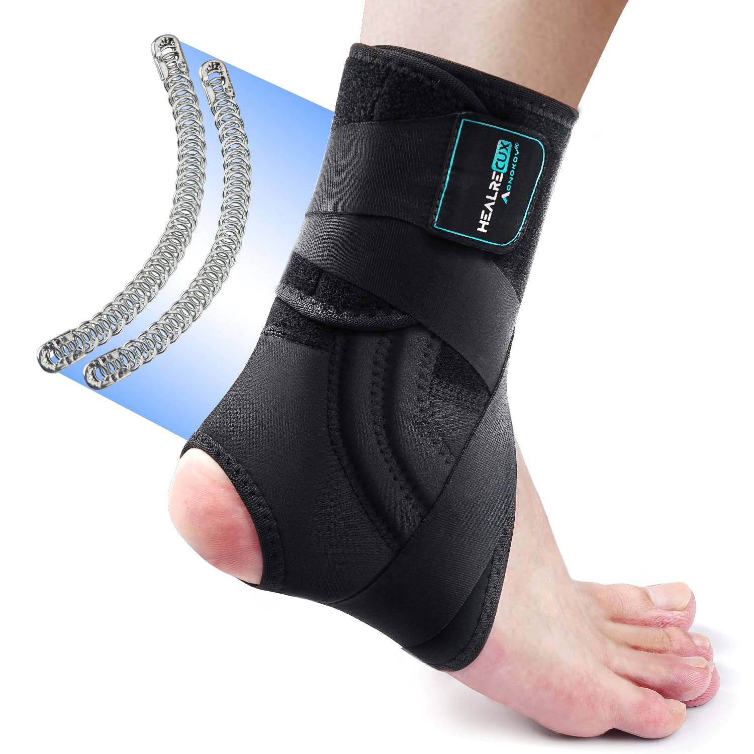 Tobillera para mujeres y hombres, soporte de tobillo ajustable para recuperación de lesiones de tobillo esguinces con soporte de resortes metálicos
