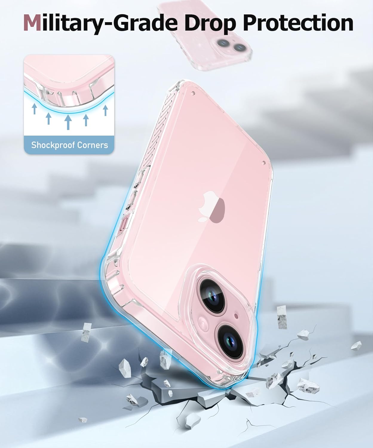 MIODIK Funda compatible con iPhone 15 Plus con 2 protectores de pantalla + 2 protectores de lente de cámara, no amarillenta funda transparente con