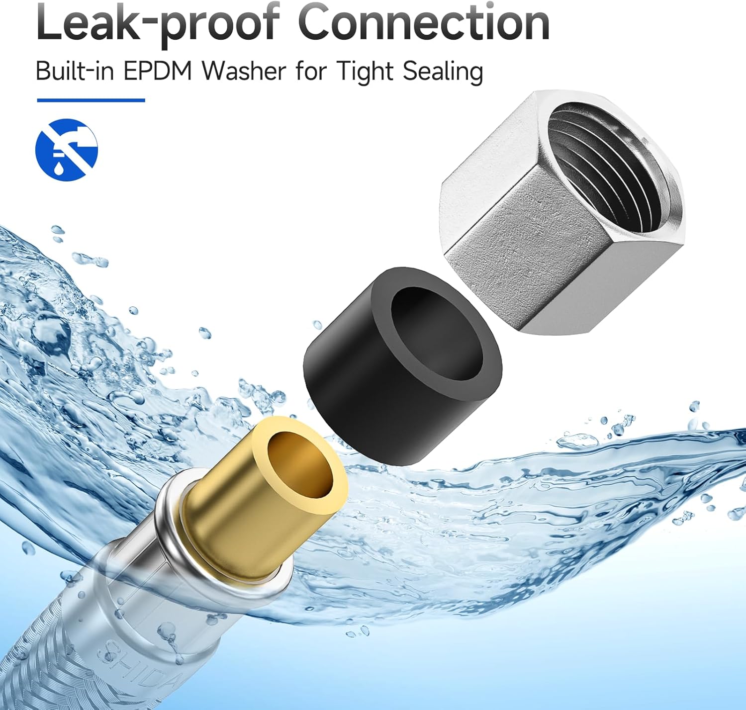JUWO Línea de agua para refrigerador de 18 pies, conector de manguera de acero inoxidable de compresión de 14 pulgadas, para residencias de tamaño