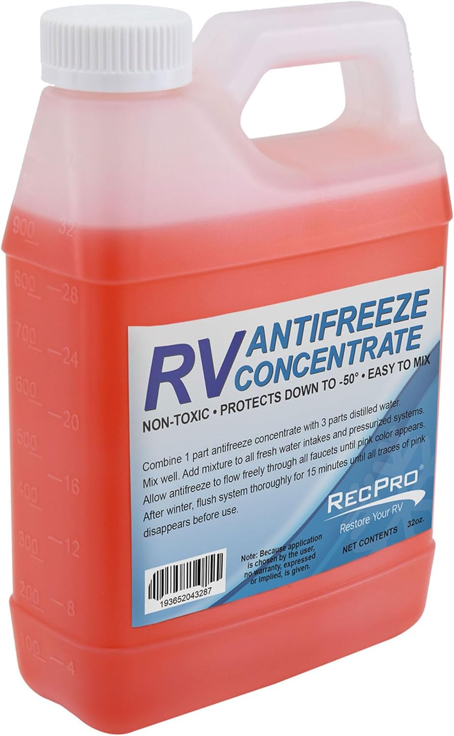 RecPro 32 onzas -50 grados Fahrenheit Protección RV Anticongelante Concentrado Líquido Mezclador para Invernación Vehículos Recreativos (Paquete de