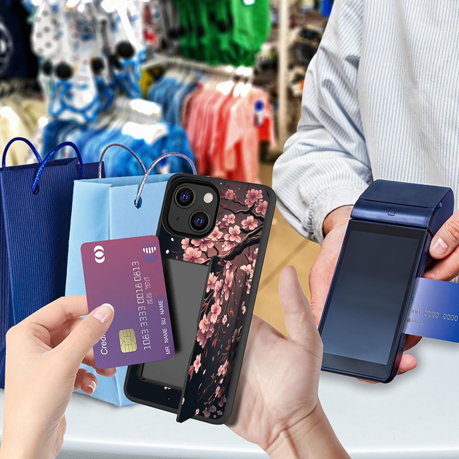 Vobber Funda para iPhone 15 Plus, funda tipo cartera con ranura para tarjeta oculta, a prueba de golpes, TPU y PC, funda protectora de doble capa
