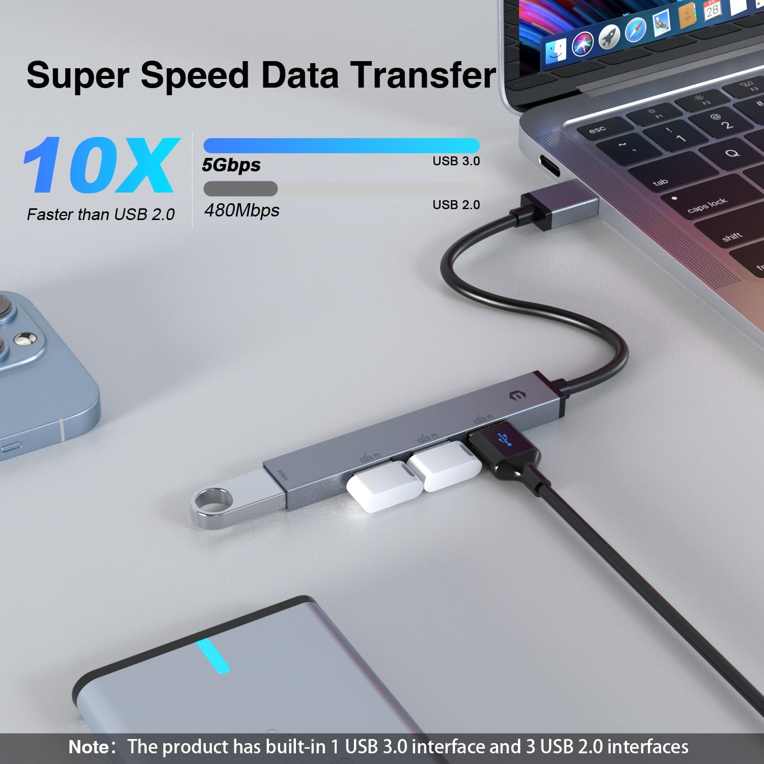 TOTU Concentrador USB, 4 puertos USB 3.0, concentrador USB para portátil, divisor multiUSB ultrafino para patio, fiesta, jardín, césped y otras