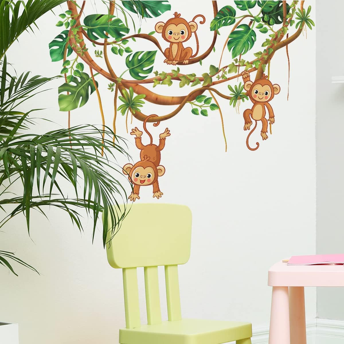 Calcomanías de pared de animales para despegar y pegar, calcomanías de pared de árboles de monos para habitación de los niños, decoración de pared