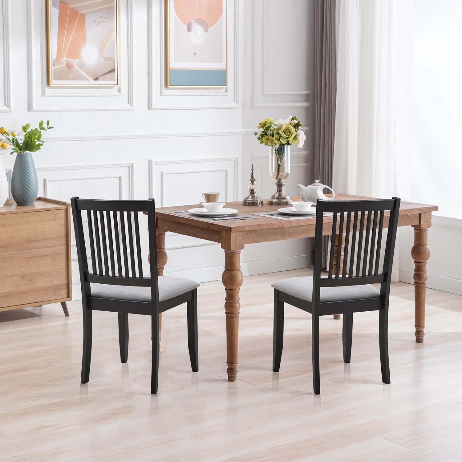 Duhome – Juego de 2 sillas de comedor de madera de goma con respaldo, sillas de comedor de tela, sillas sin brazos para sala de estar, restaurante,