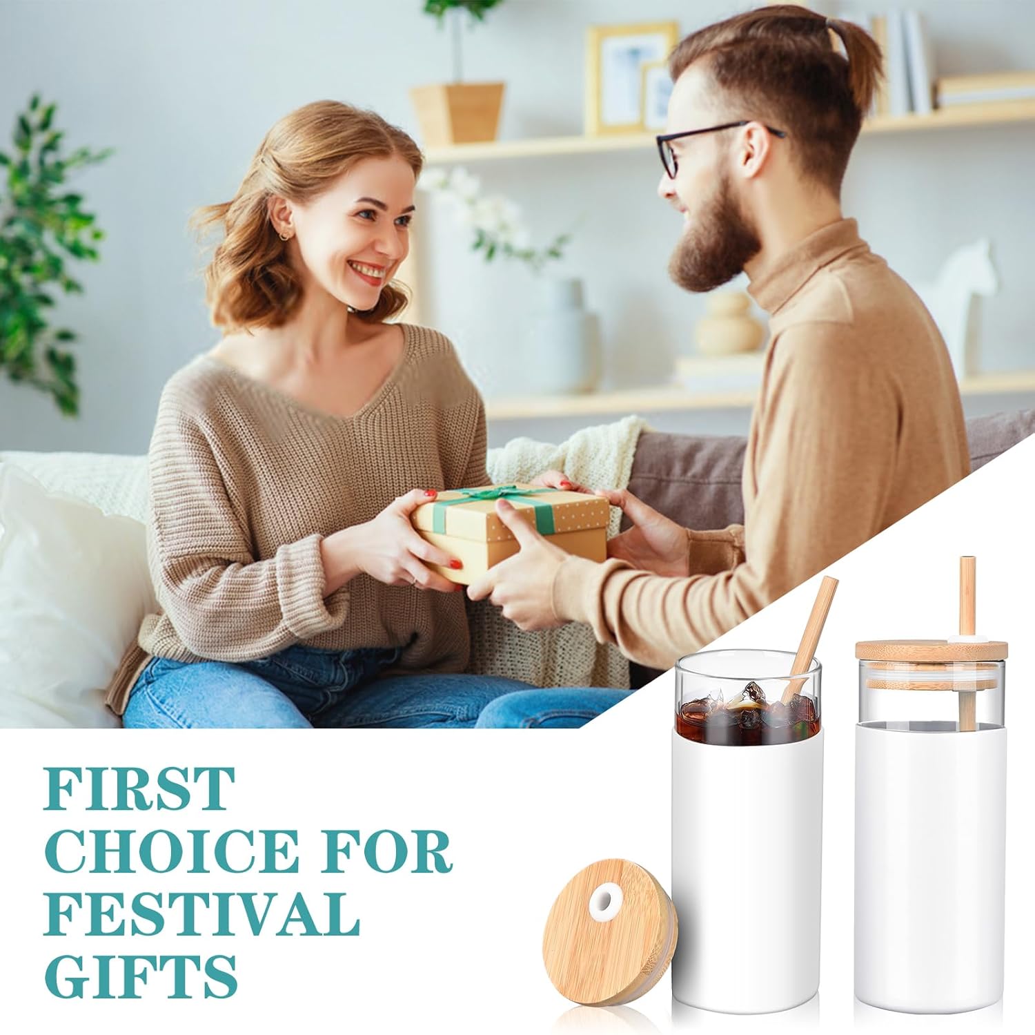 Vaso de vidrio de 20 onzas con popote y tapa, taza de café helado con funda protectora de silicona aislada antideslizante, vasos para agua, café,