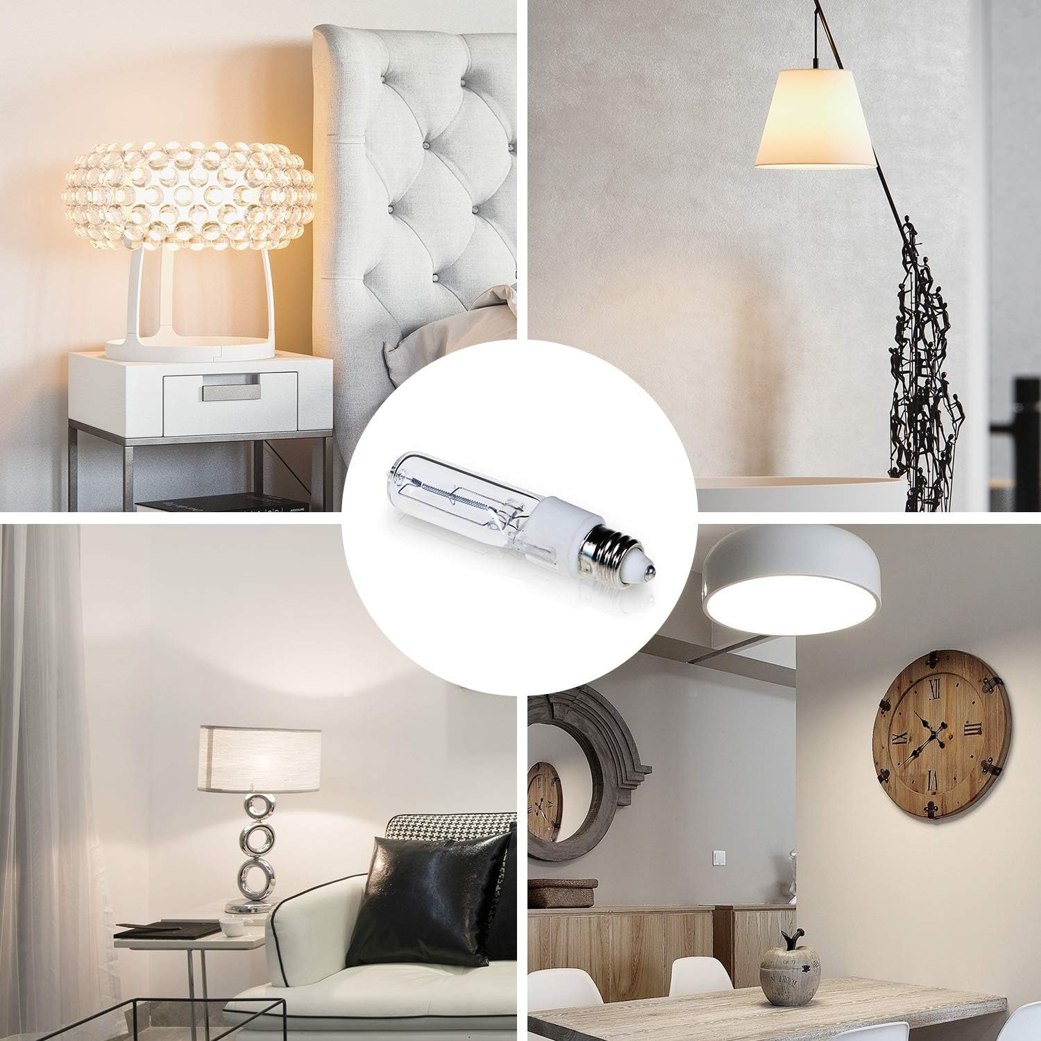 JDE11 120V 100W T4 Mini Candelabro Base 1600lm 2800K Clear Dimmable JD E11 Bombillas halógenas paquete de 4