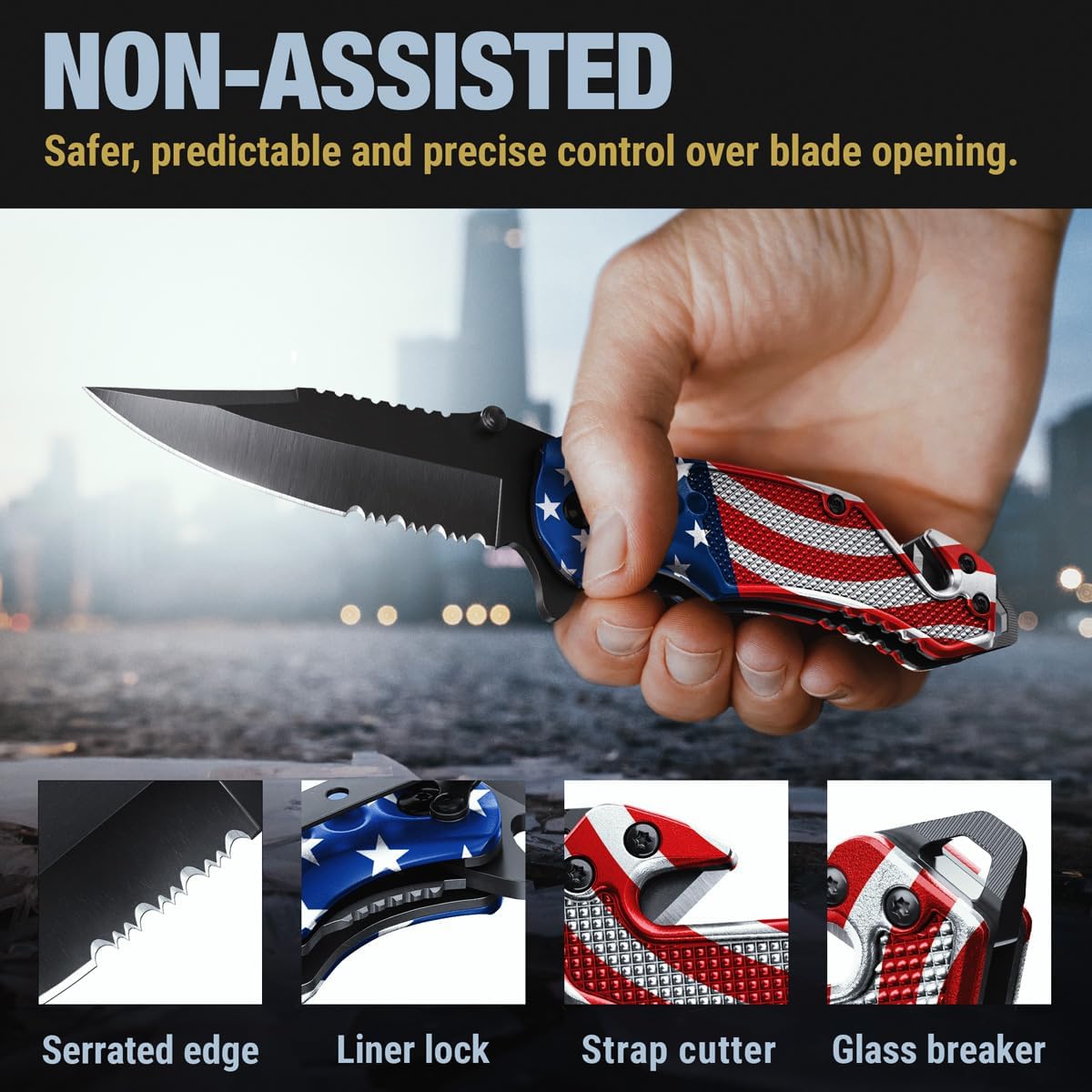 GOOD WORKER Navaja de bolsillo con la bandera estadounidense  Pequeños cuchillos legales para EDC  Regalos patrióticos americanos  Cuchillos