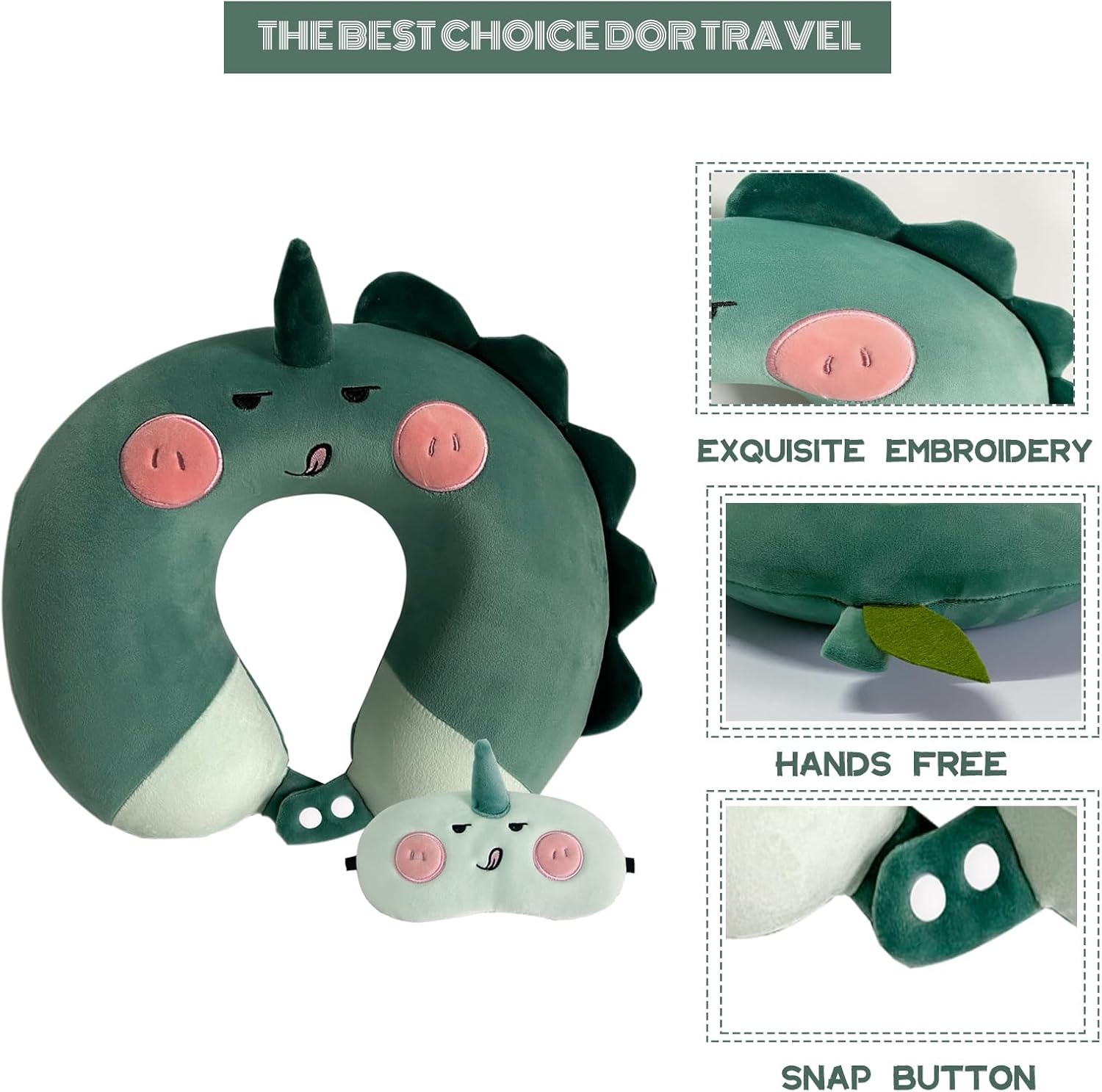 Gluck Plants Almohada de cuello de viaje para niños y adultos con máscara de ojos, soporte de cuello, almohadas de animales en forma de U para