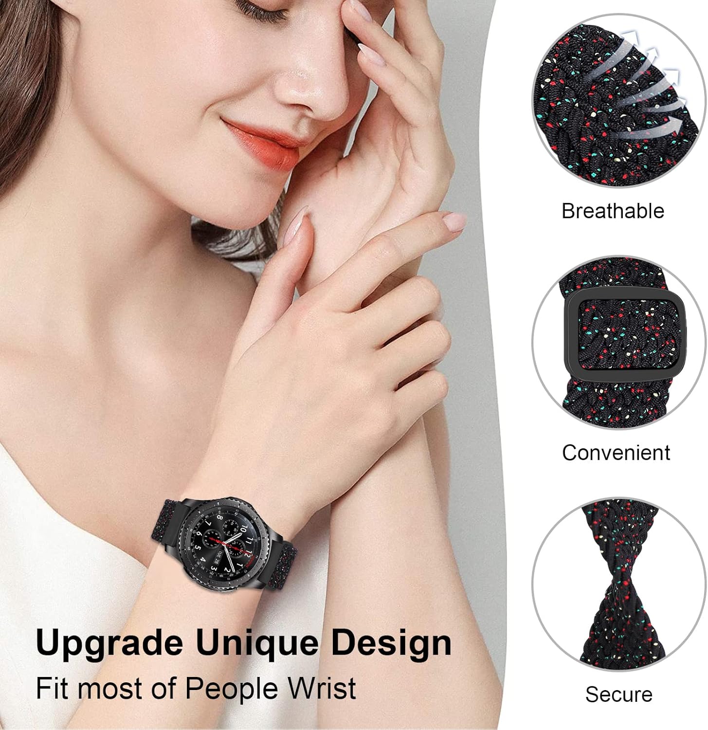 Correa de nailon trenzada Solo Loop de 0.866in, compatible con Samsung Galaxy Watch Gear S31.811in, correa elástica de repuesto para mujeres y
