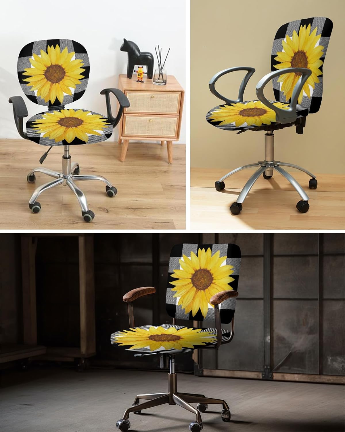 Funda para silla de oficina con diseño de girasol, elástica, diseño floral de otoño, diseño de búfalo blanco y negro, funda universal para silla de