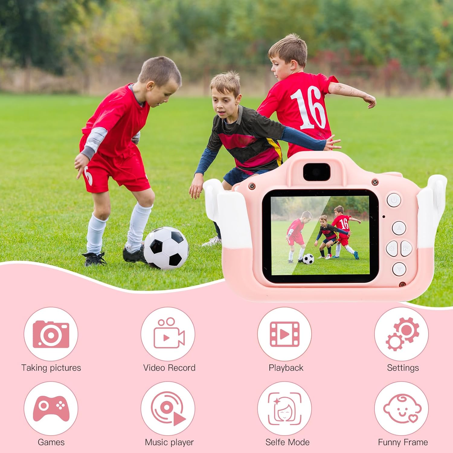 DEWEL Cámara para niños, cámara de juguete, cámara para niños, cámara de video digital selfie HD 1080P para niñosniñas, mini videocámara para niños