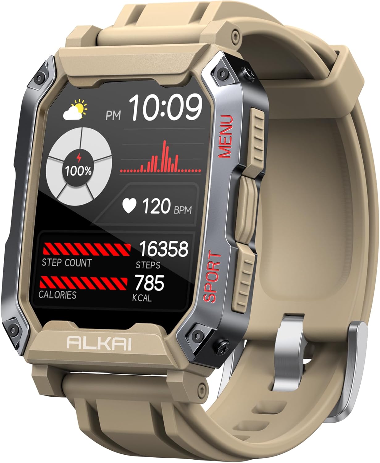 ALKAI Reloj inteligente resistente y militar con llamada Bluetooth impermeable de 5 ATM (respuesta  llamadas de marcado) asistente de inteligencia