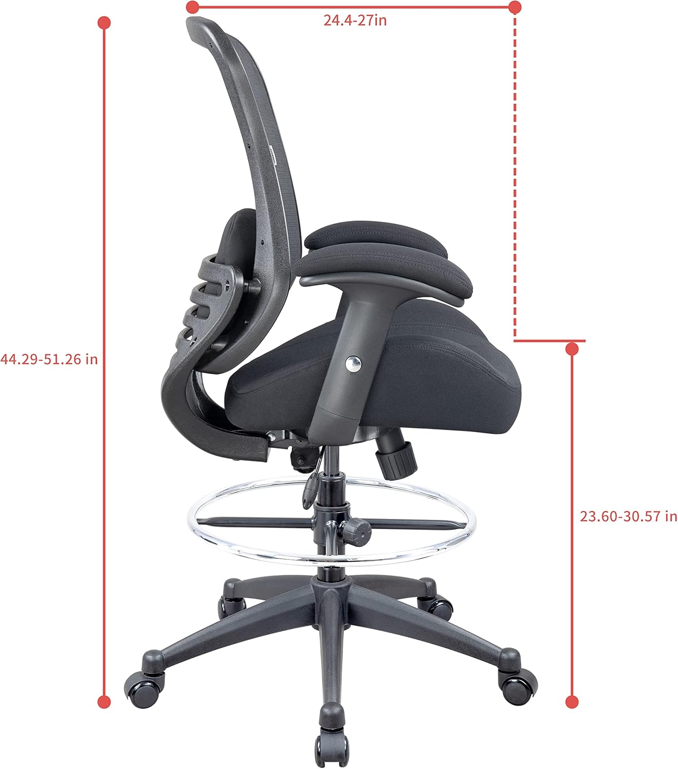 LONGBOSS Silla de redacción de malla para computadora, silla de oficina alta de pie con almohada de apoyo lumbar, reposabrazos ajustable en altura y