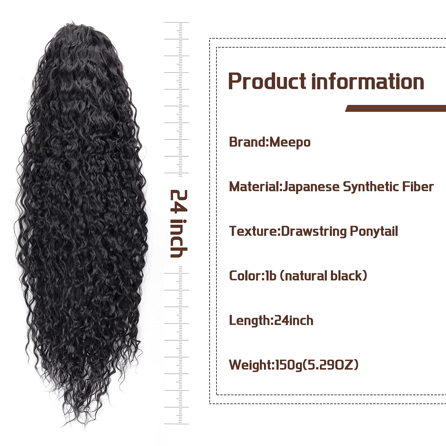 Extensiones de cola de caballo rizadas de 24 pulgadas, cabello sintético de onda profunda con cordón para mujeres negras, sensación de cabello