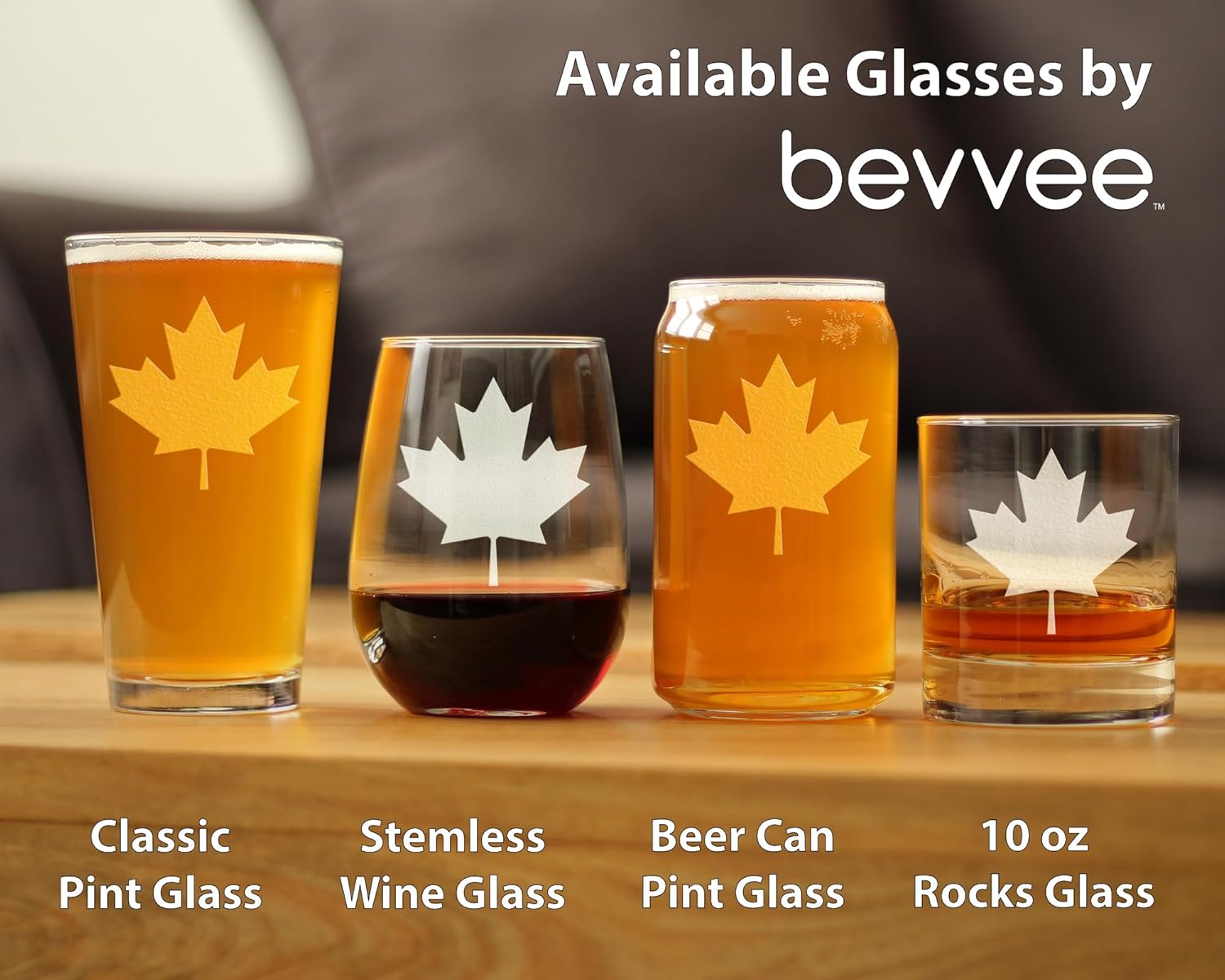 Canada Maple Leaf Stemless Wine Glass – Canadian Flag Gifts and Decor for Women and Men – Large 17 Oz Glasses