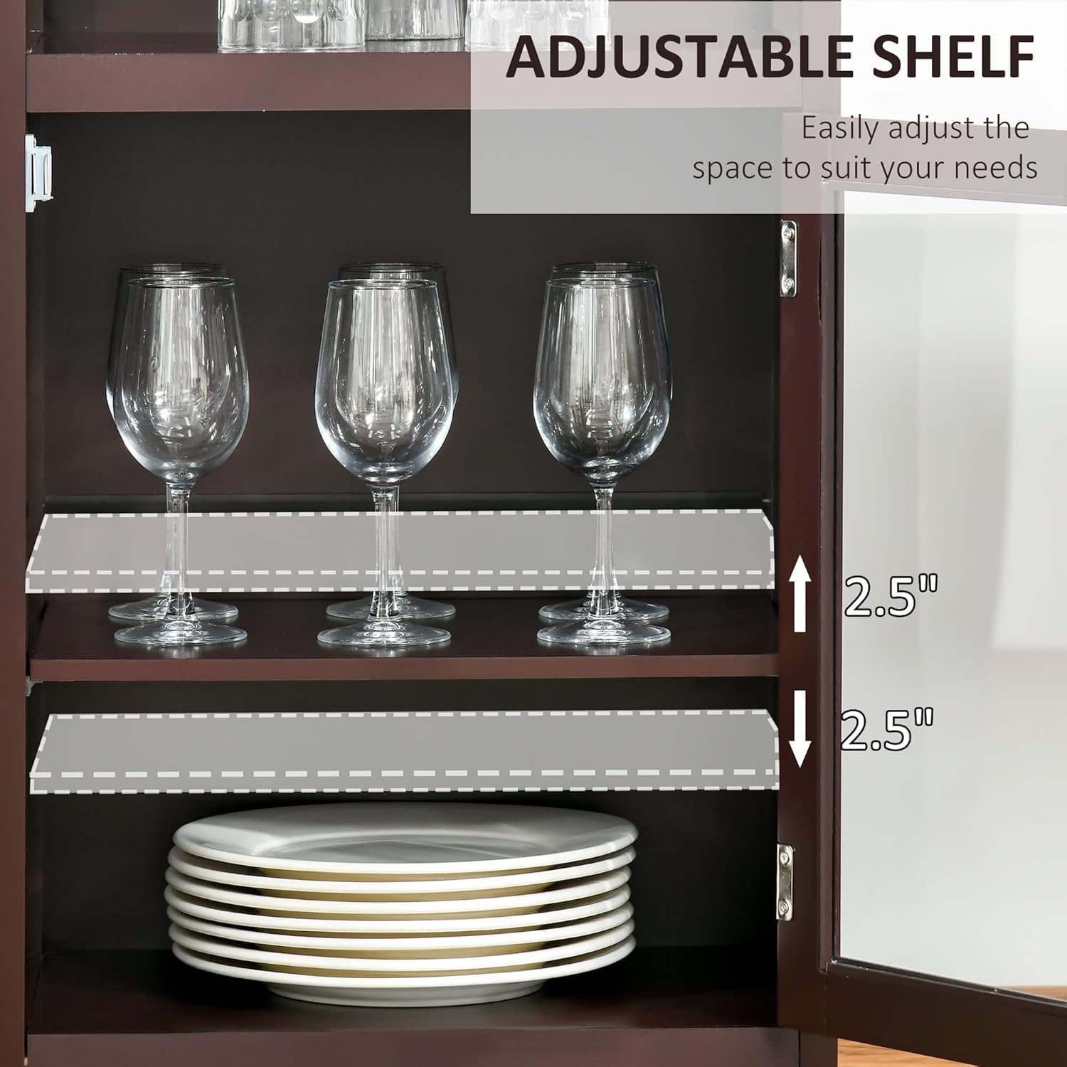 HOMCOM Gabinete de vino con estante para vino de 4 botellas, estante abierto, gabinete de puerta de acrílico con estante ajustable, espresso