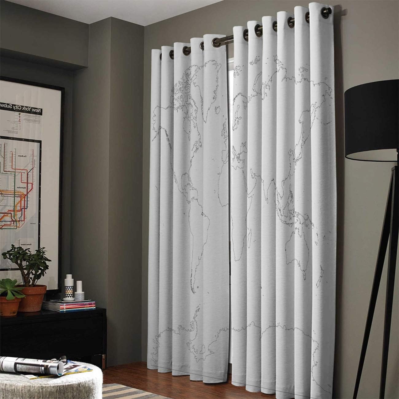 Blackout Curtains Thermal Insulated World Map Solid Pattern Metal Grommet Elegant Room Drapes Window Curtain for Bedroom Living Room 40×84 Inch x2