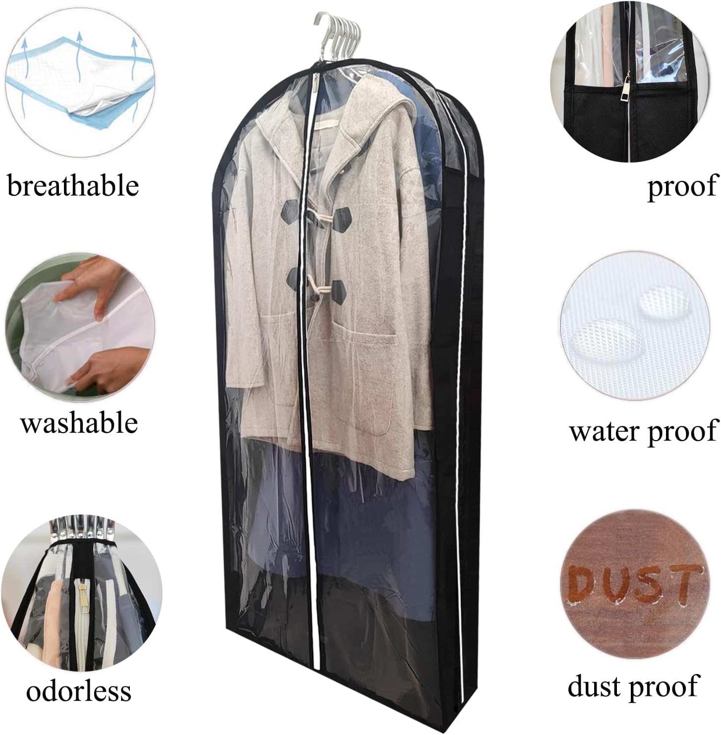 Bolsas de vestir para vestidos largos con refuerzo de 6.3 pulgadas, bolsas transparentes de 50 pulgadas a prueba de polillas para colgar ropa,