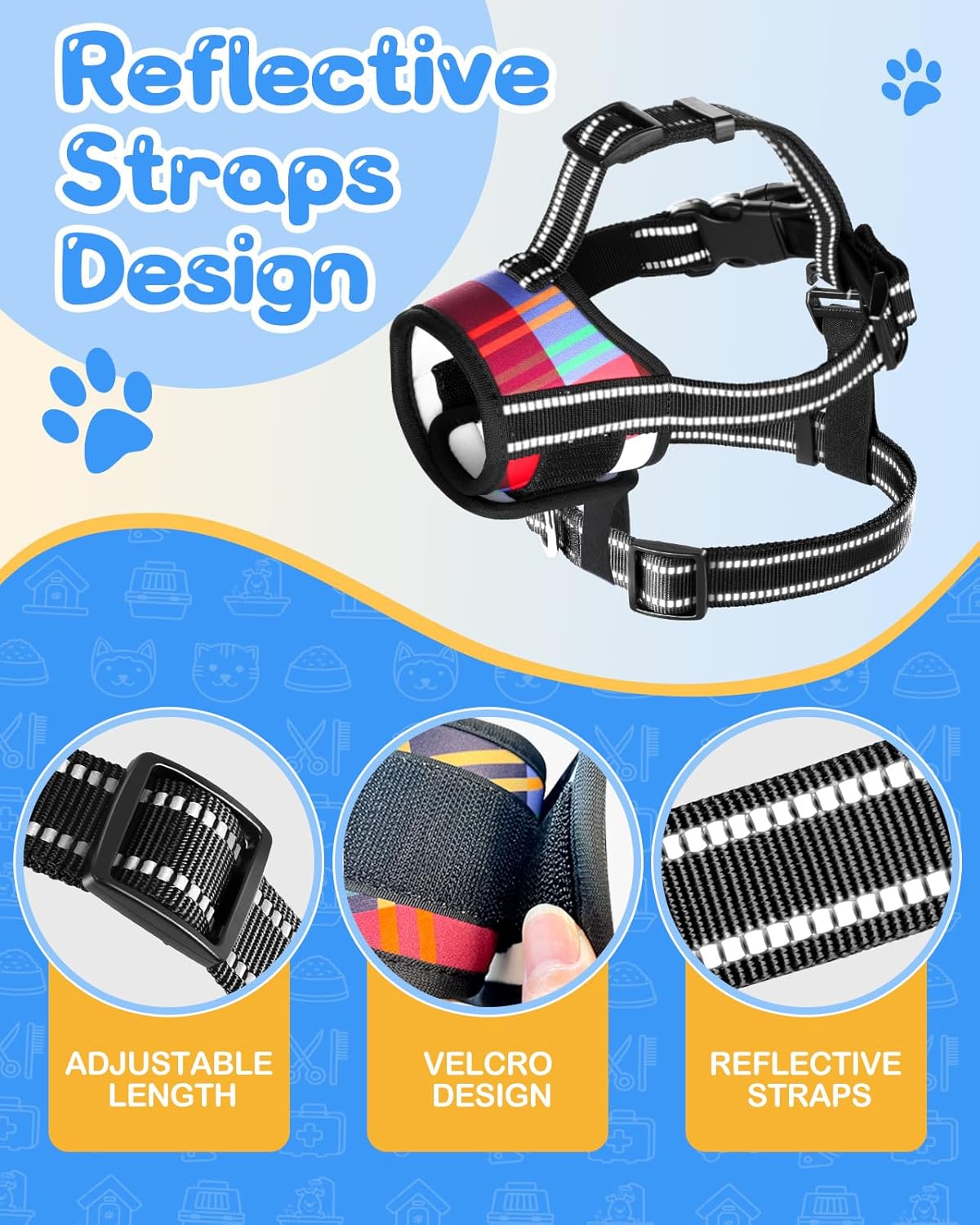 Bistup Bozal para perros de tamaño mediano, bozales suaves, antimordeduras, collar de masticación y tres tiras reflectantes, permite beber paño de