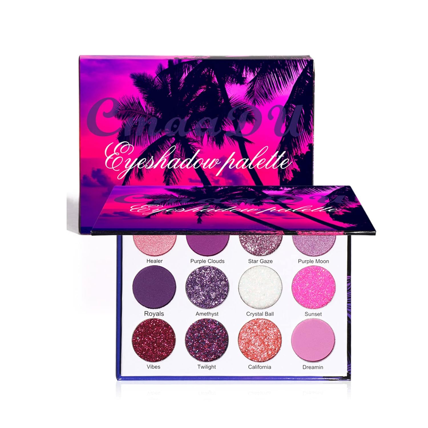 NVLEPTAP Paleta de sombra de ojos de 12 colores con purpurina, morado, rosa, blanco, paleta de sombra de ojos de arco iris de alta pigmentación,
