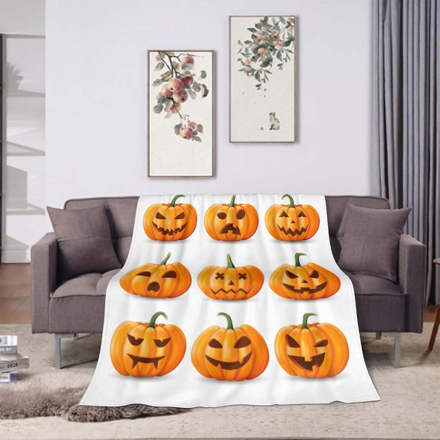 Manta de franela de calabaza de Halloween de 60 x 80 pulgadas, suave, acogedora, mullida y cálida para adultos en sofá, cama, 80 x 60 pulgadas