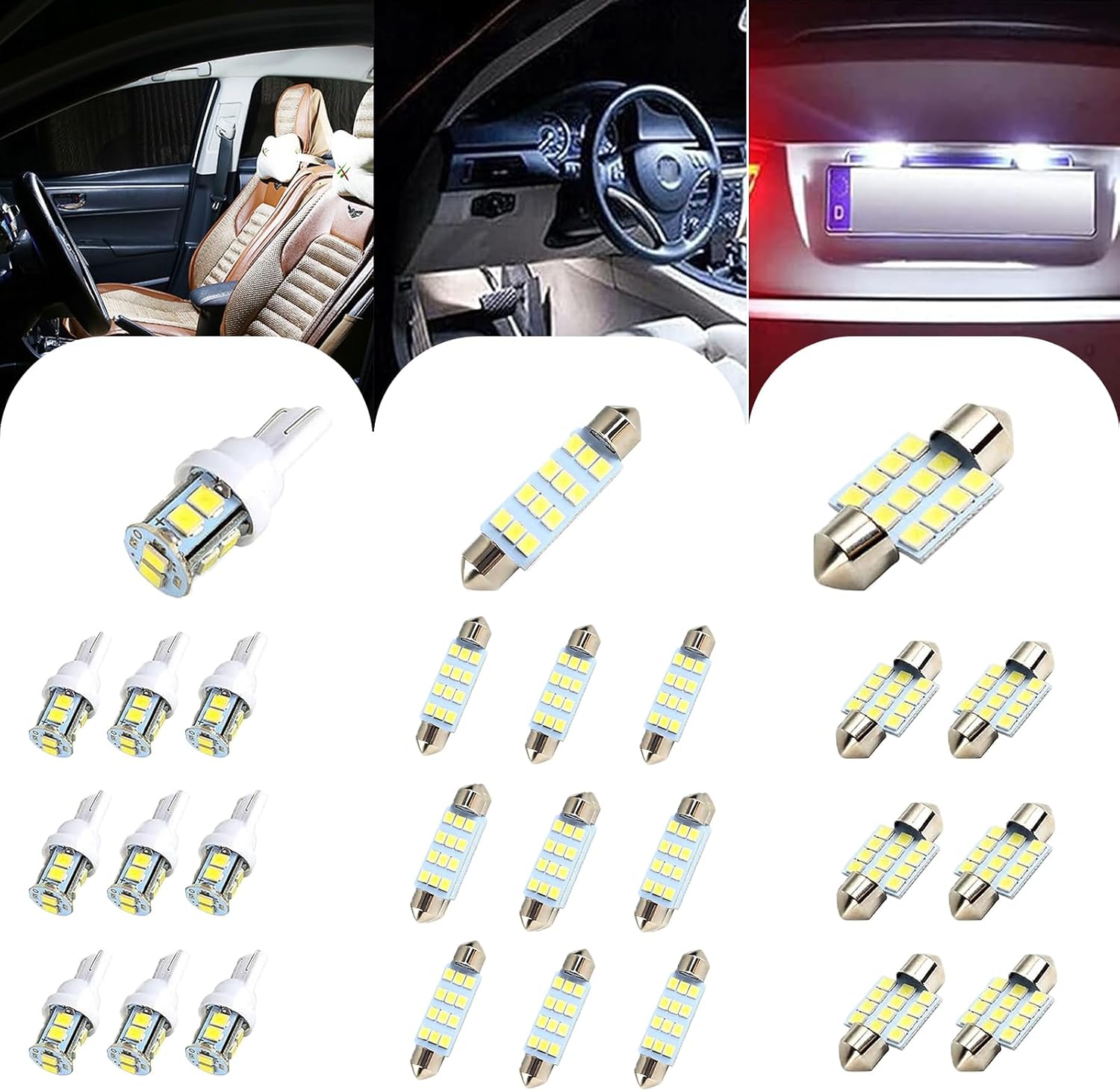 Crynod Juego de 20 luces LED para automóvil, T10 de 1.220 in, 1.654 in, 6000 K, luz de lectura de techo de alto brillo, 500 lm de ancho, luz de
