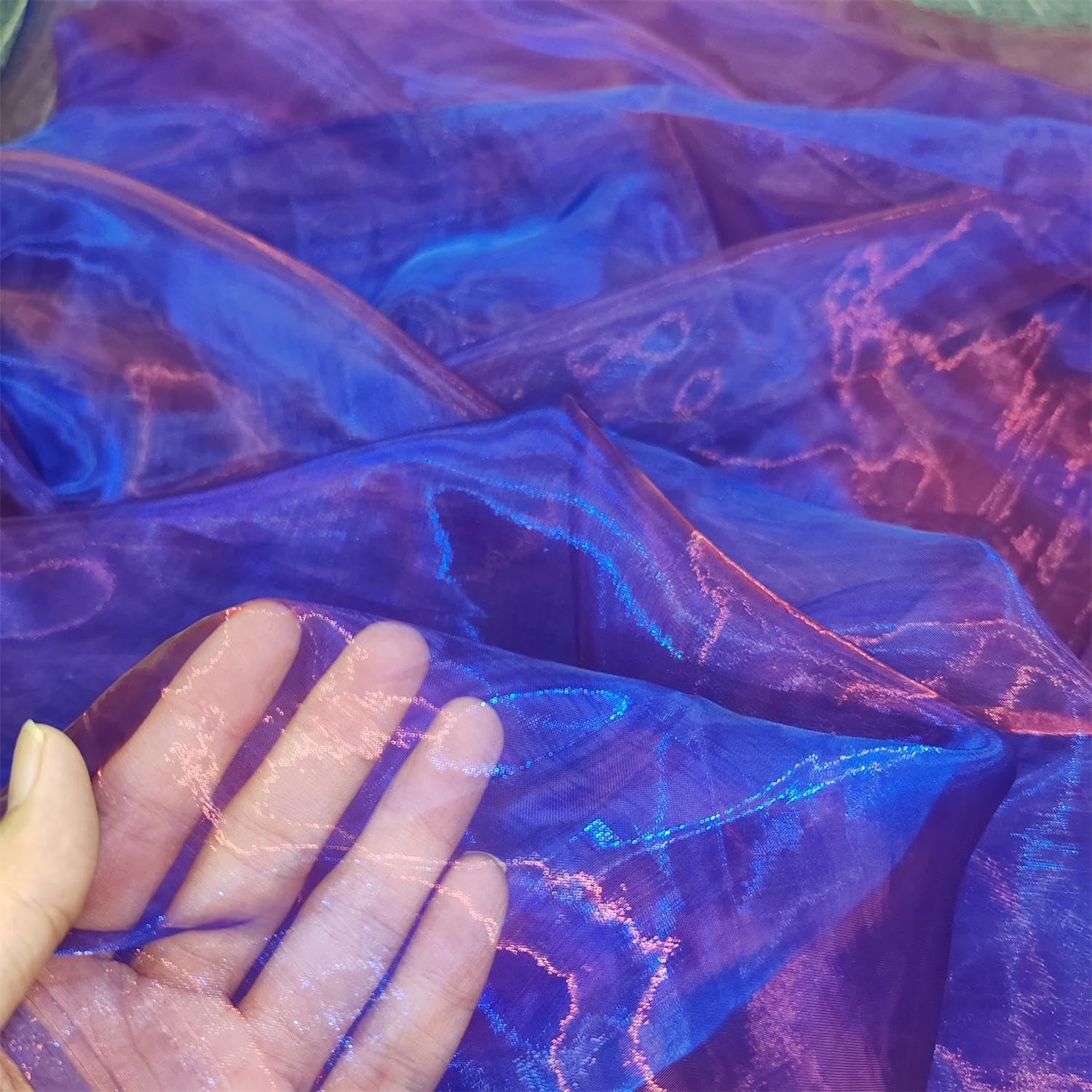 Tela de organza transparente ligera de dos tonos, gasa holográfica iridiscente, tela de tul de encaje oganza para vestido, fiesta, fondo brillante,