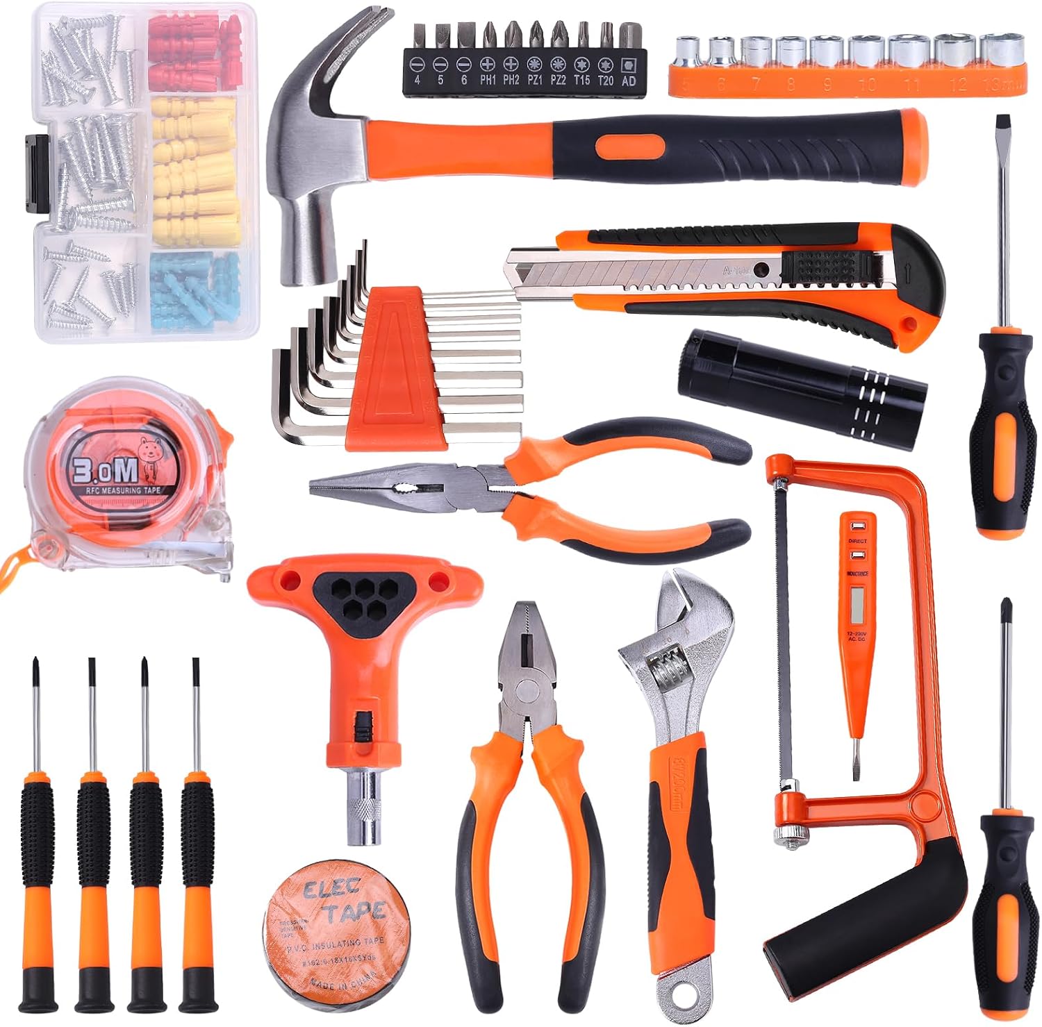 Juego de herramientas para el hogar, 109 piezas, kit de herramientas manuales básicas de bricolaje con caja de herramientas de almacenamiento, para