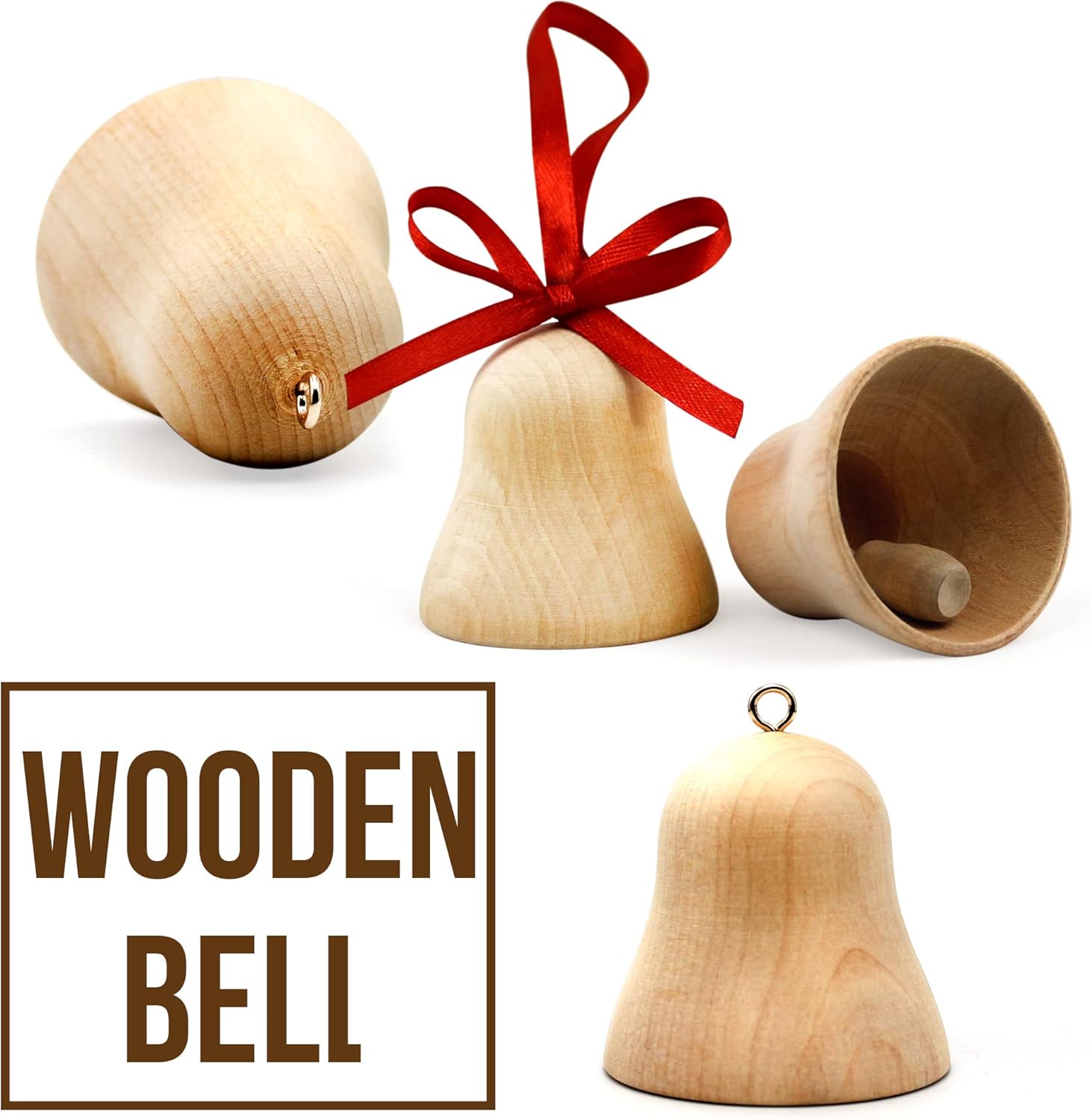 Adornos de Navidad de madera para pintar, juego de 6 unidades, campanas de Navidad en blanco para manualidades, decoración de árbol de Navidad,