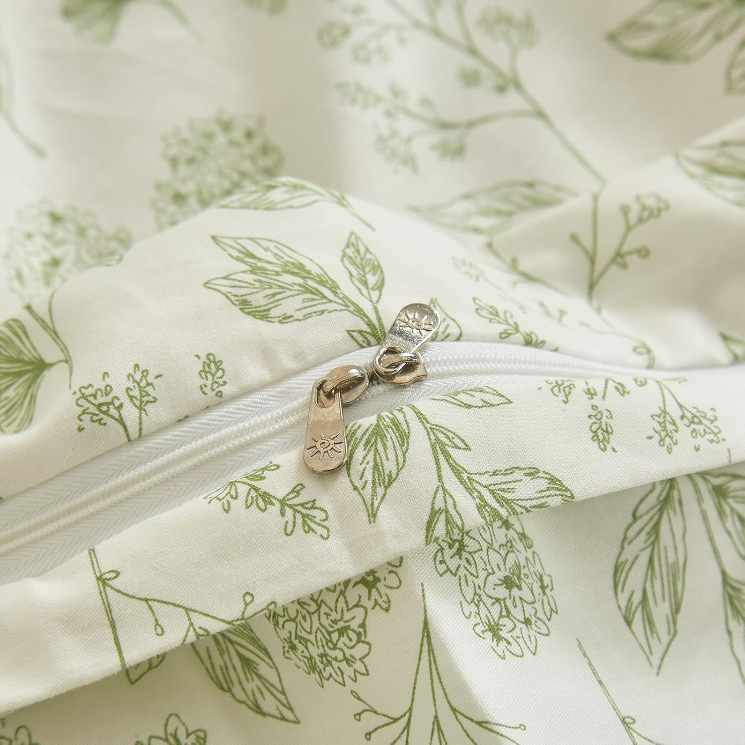 HighBuy Funda de edredón de 3 piezas, tamaño individual, color blanco, con estampado floral verde, funda de edredón de algodón suave, estilo