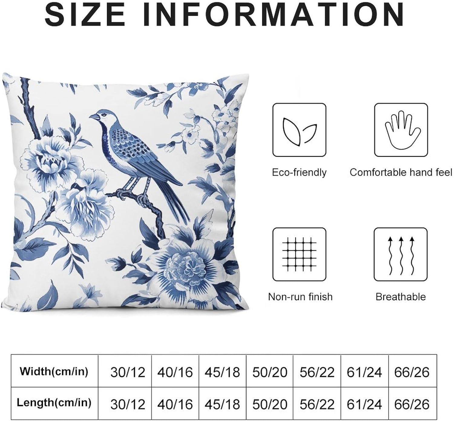Funda de almohada floral de pájaro de terciopelo azul índigo, fundas de cojín chinoiserie, fundas de almohada de granja para decoración del hogar