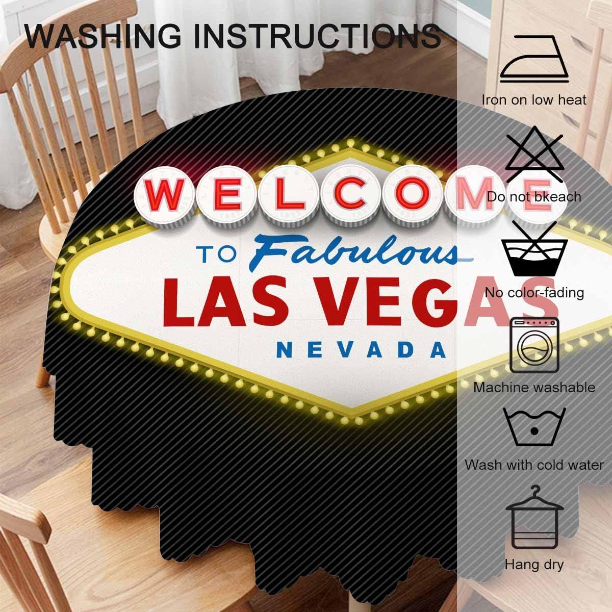 Mantel redondo de 60 pulgadas con texto en inglés “Welcome to Fabulous – Mantel redondo pequeño de Las Vegas Nevada para mesas redondas, mantel