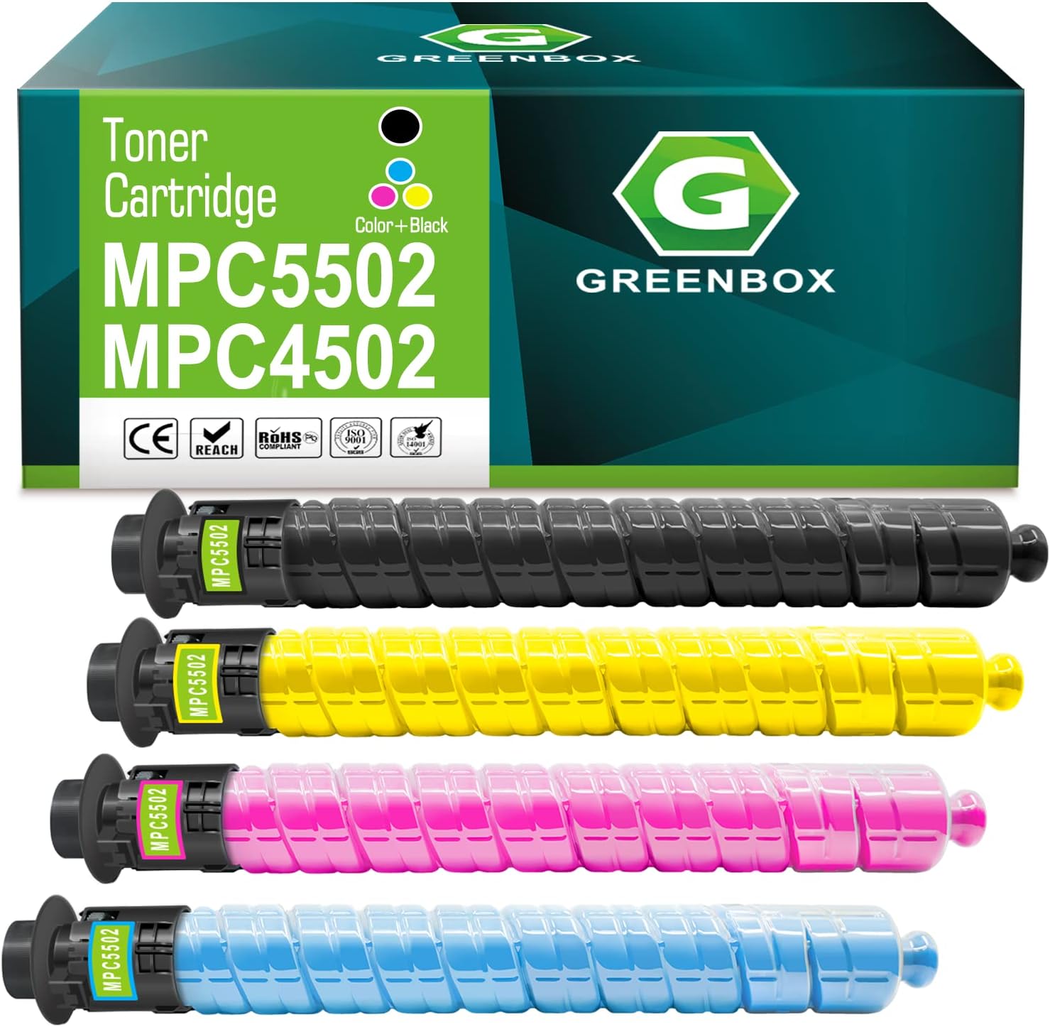 GREENBOX Compatible MP C5502 High Yield Toner Cartridge Replacement for Aficio Savin Lanier MP C4502 MP C5502 Printer for 841679 841680 841681