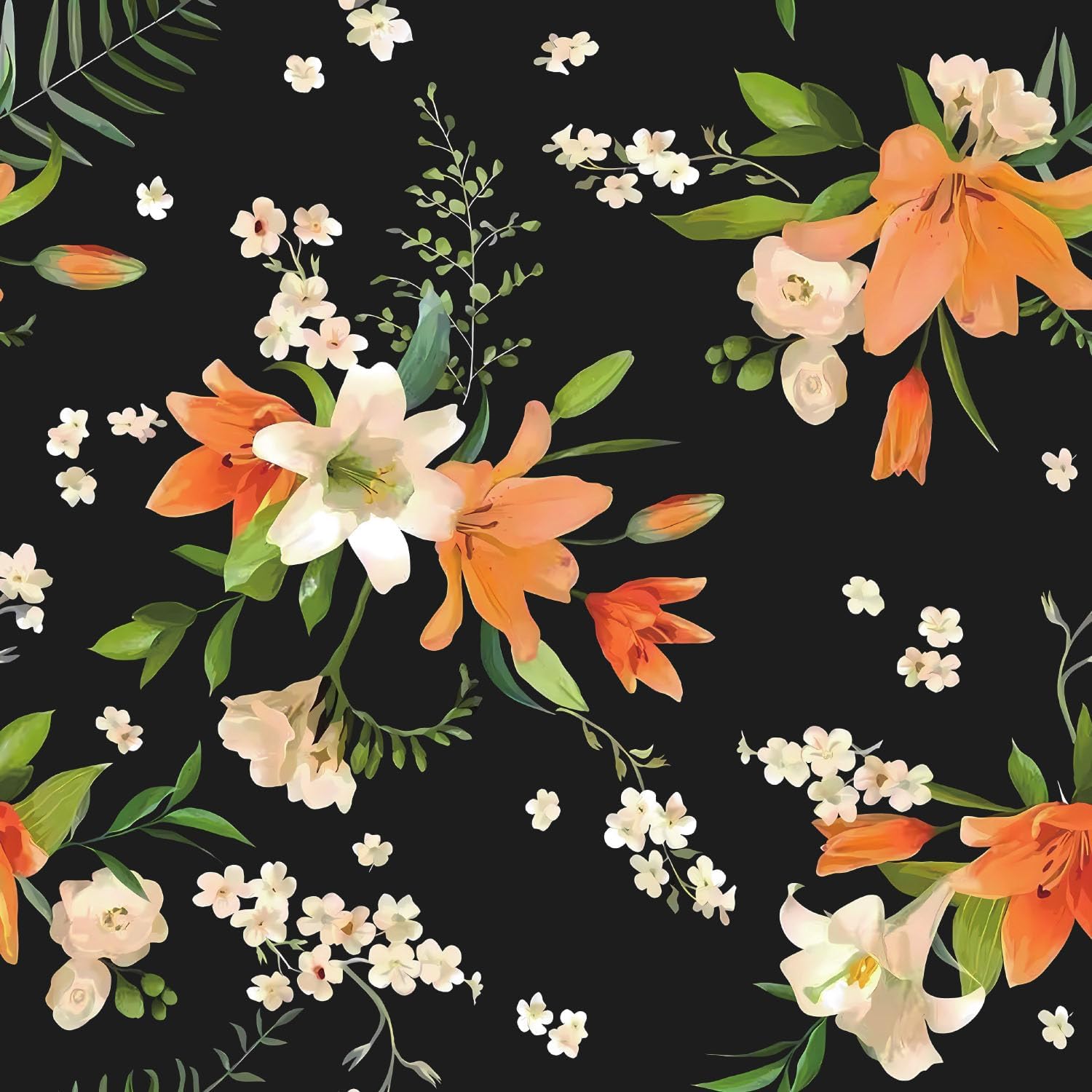Papel tapiz autoadhesivo con diseño floral negro para dormitorio, baño, extraíble, encimera, gabinete, decoración del hogar, papel tapiz de vinilo