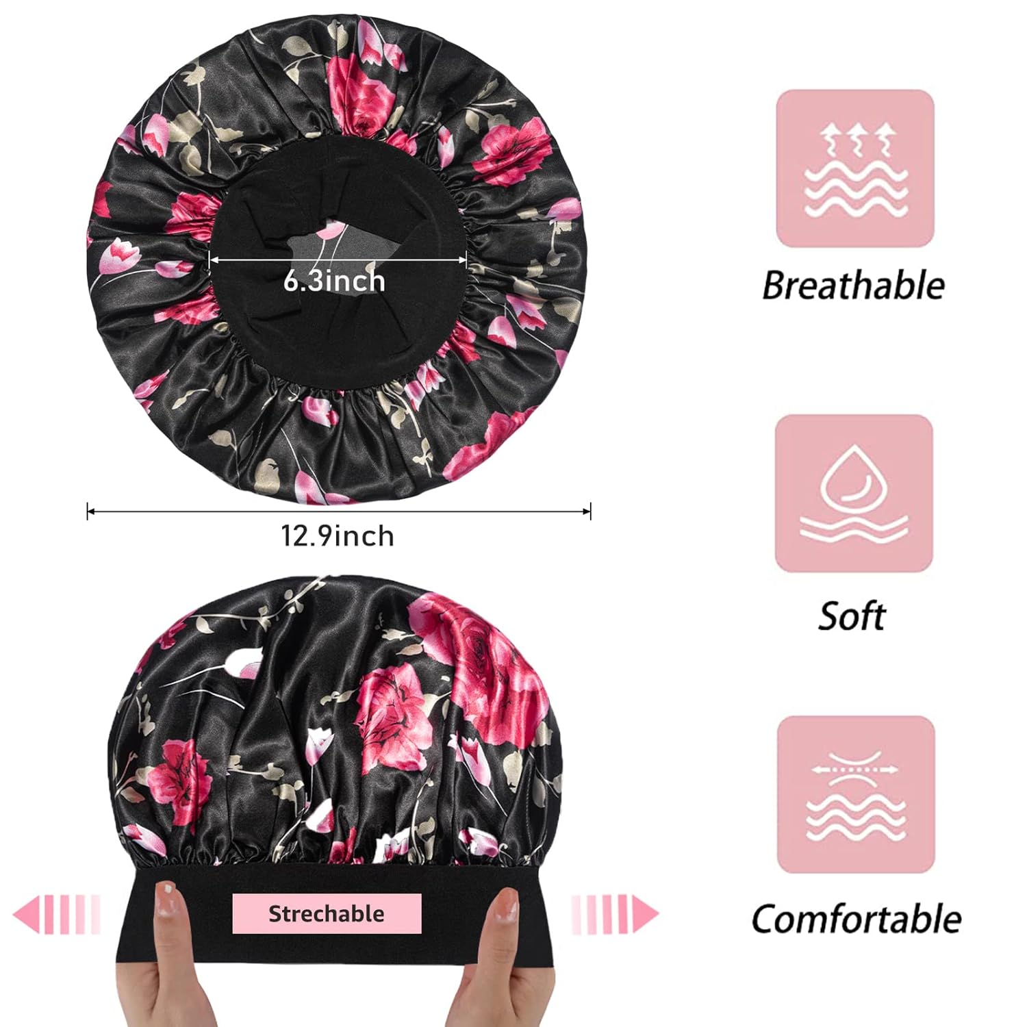 4 gorros de seda de satén para dormir, gorro de seda para dormir, capó para dormir para mujeres negras, gorro de seda de banda ancha para cabello