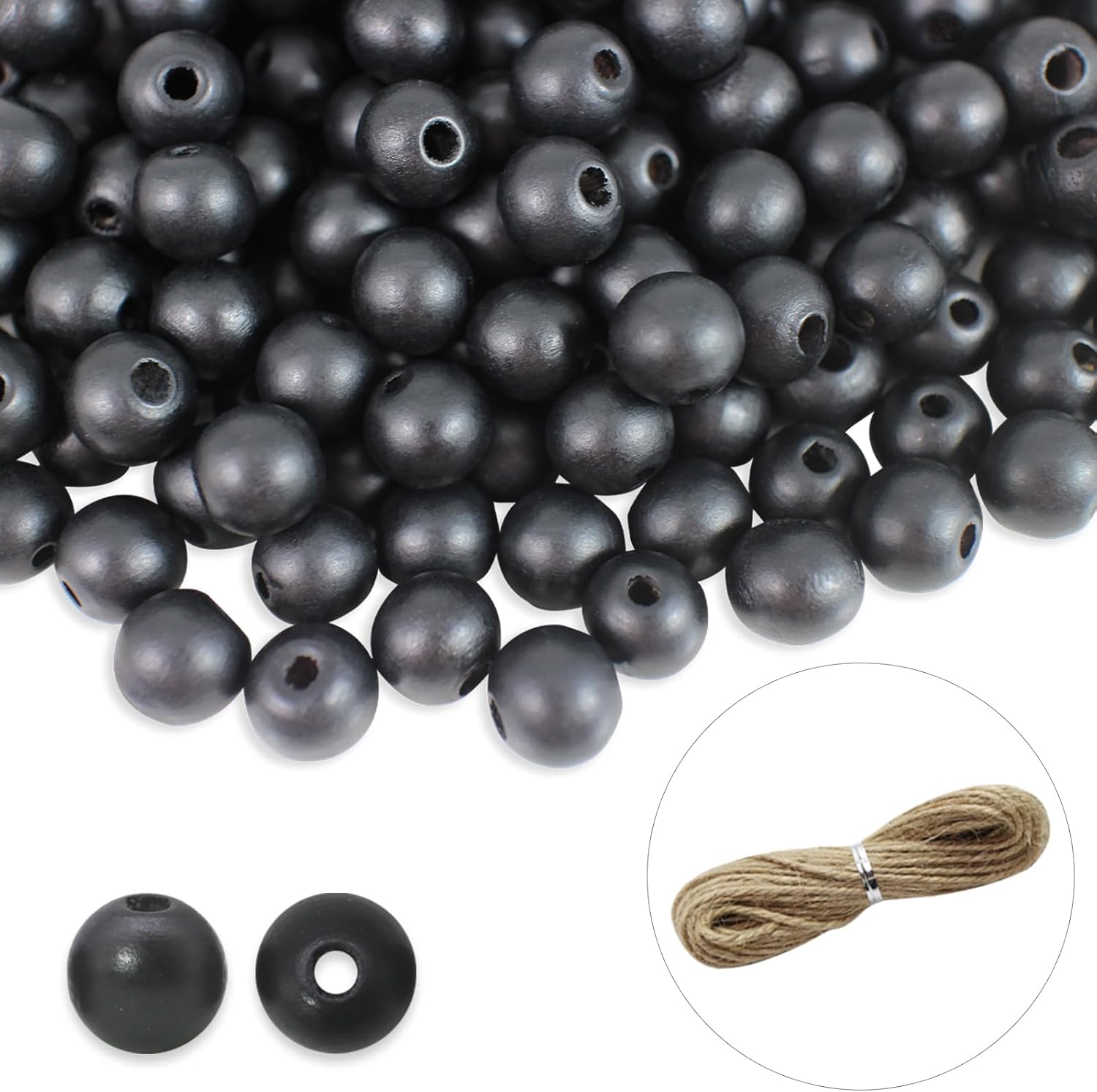 ZH158 – 400 cuentas de madera pintadas en negro de 0.472 in, pulsera espacial redonda para hacer llaveros, manualidades de bricolaje, fabricación de