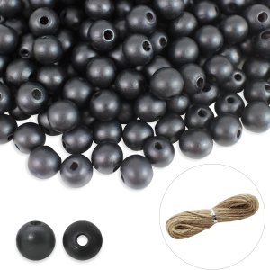 ZH158 – 400 cuentas de madera pintadas en negro de 0.472 in, pulsera espacial redonda para hacer llaveros, manualidades de bricolaje, fabricación de ZH158 – 400 cuentas de madera pintadas en negro de 0.472 in, pulsera espacial redonda para hacer llaveros, manualidades de bricolaje, fabricación de