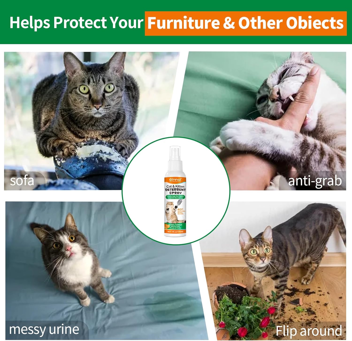 Aerosol repelente para gatos, 8.1 fl oz, muebles antiorina y antiarañazos y plantas antiarañazos, apto para interiores y exteriores, establece