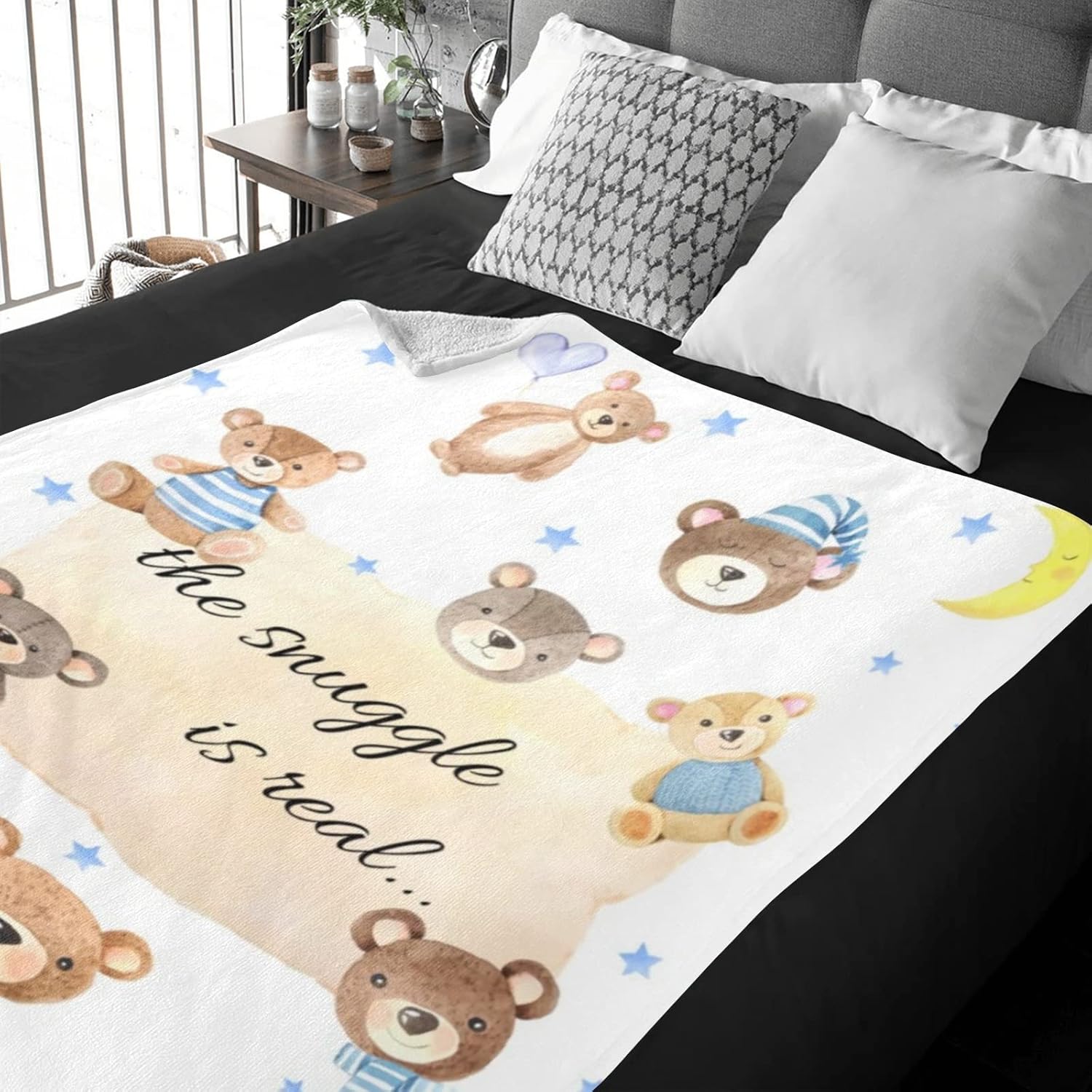 Eyesoul Manta de bebé con nombre, manta personalizada con patrón de oso para niños, regalos personalizados para cama de niños, manta súper suave
