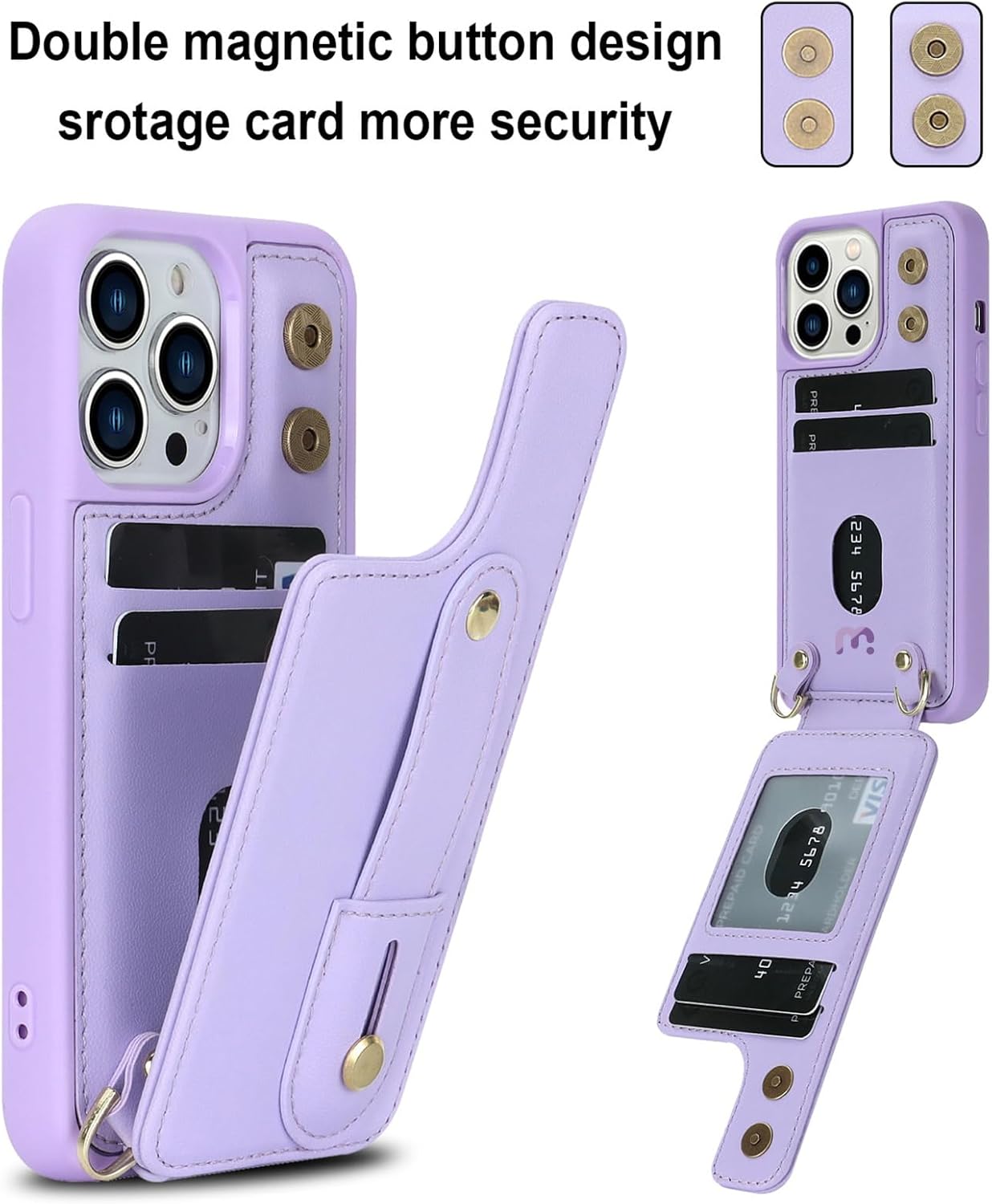 MYBAT PRO – Funda tipo cartera para iPhone 15 Pro, con tarjetero para mujeres y niñas, con correa, cierre magnético de piel sintética, con cordón