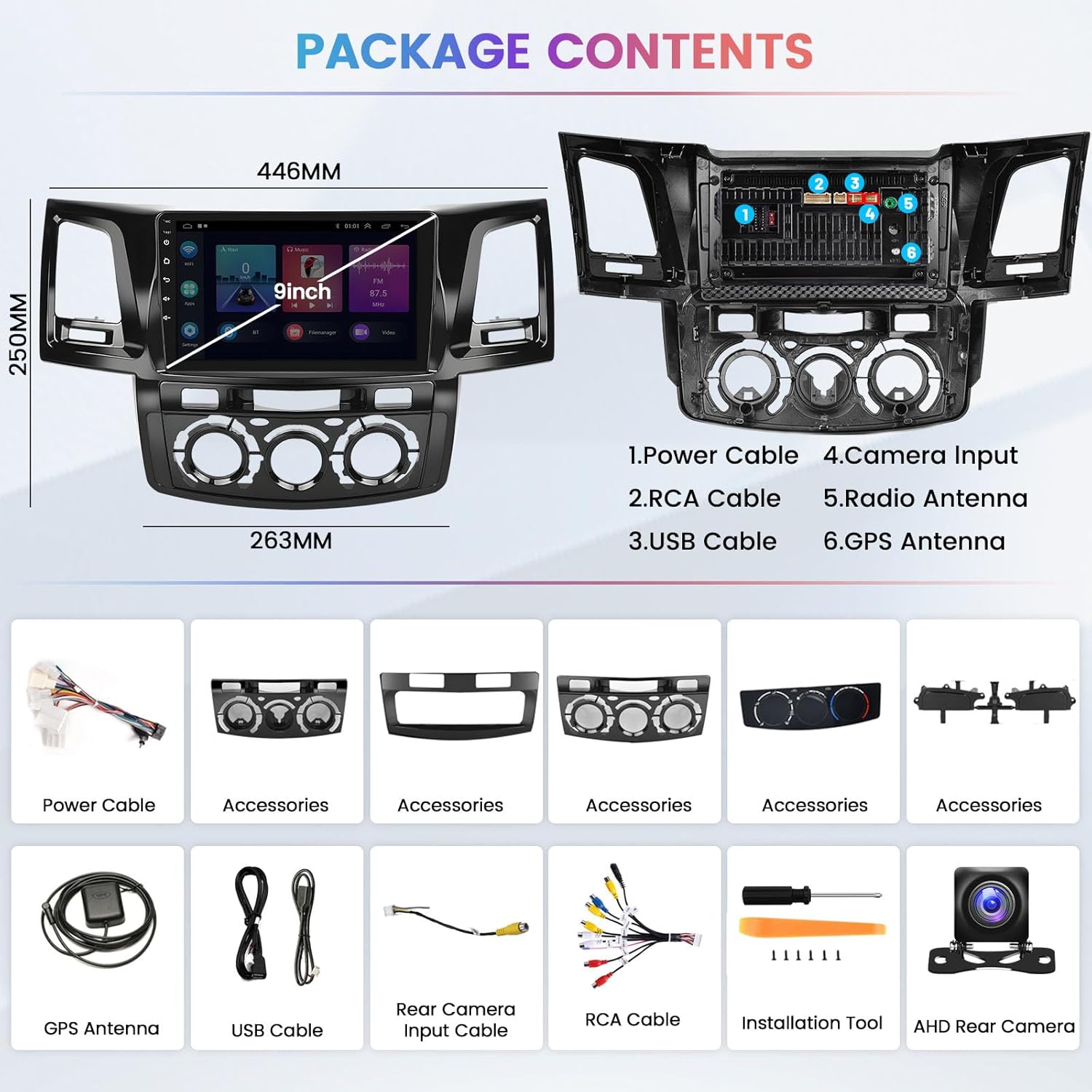 Hikity 2+64 GB para Toyota Fortuner Hilux 2005-2014 Android estéreo del coche con Carplay Android Auto 9 pulgadas pantalla táctil Radio soporte GPS